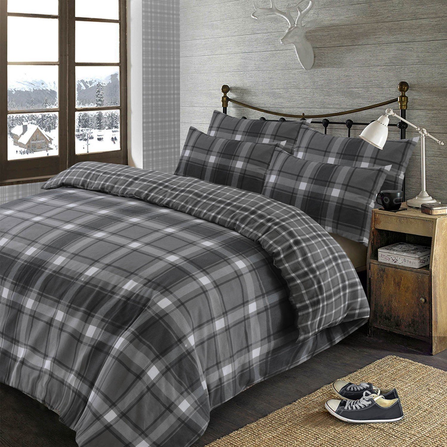 OHS Aspen Brushed Cotton Duvet Cover Set Grey - Super King