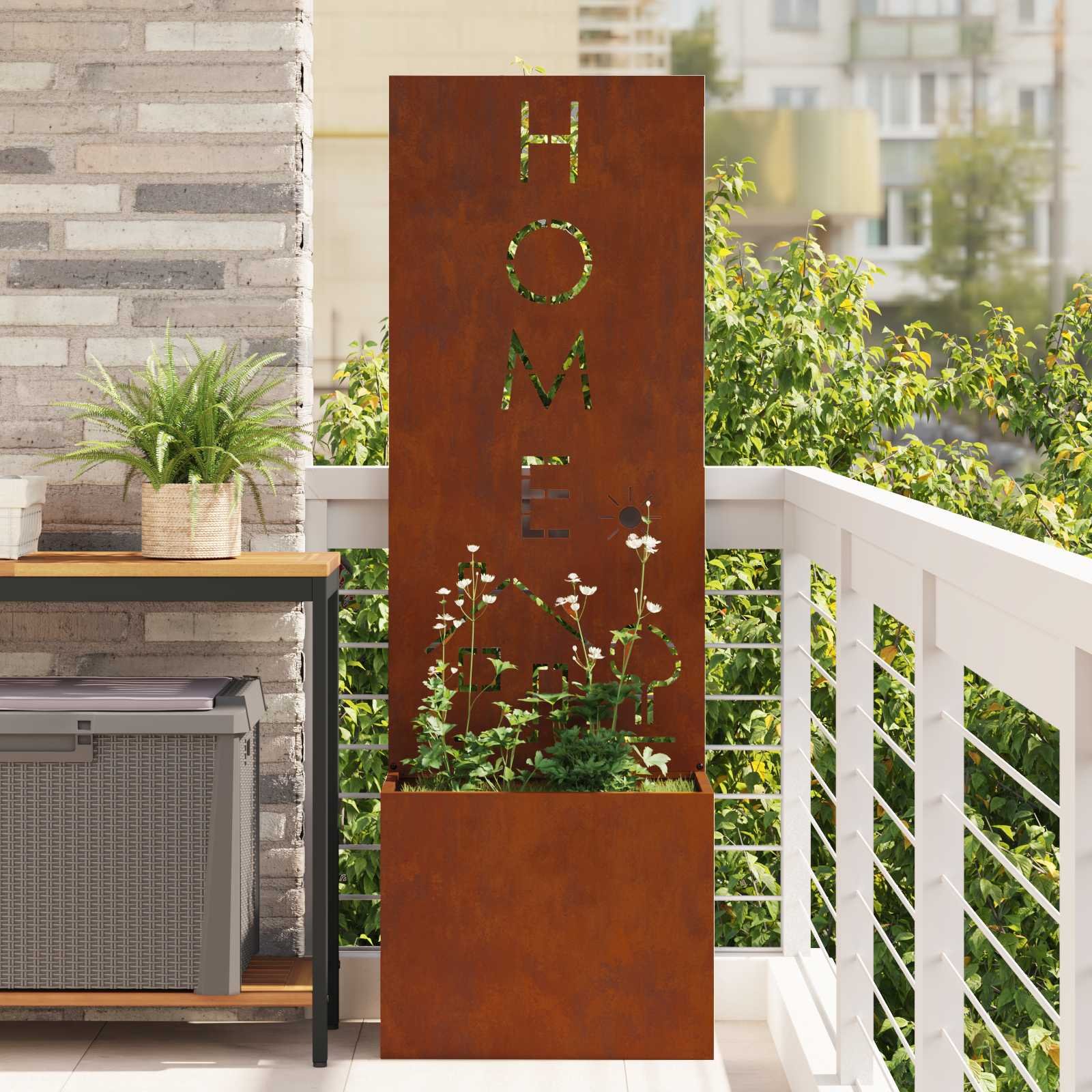 Walplus Text Hallow Steel Garden Privacy Screen - Rusty - 50 x 32 x 150 cm