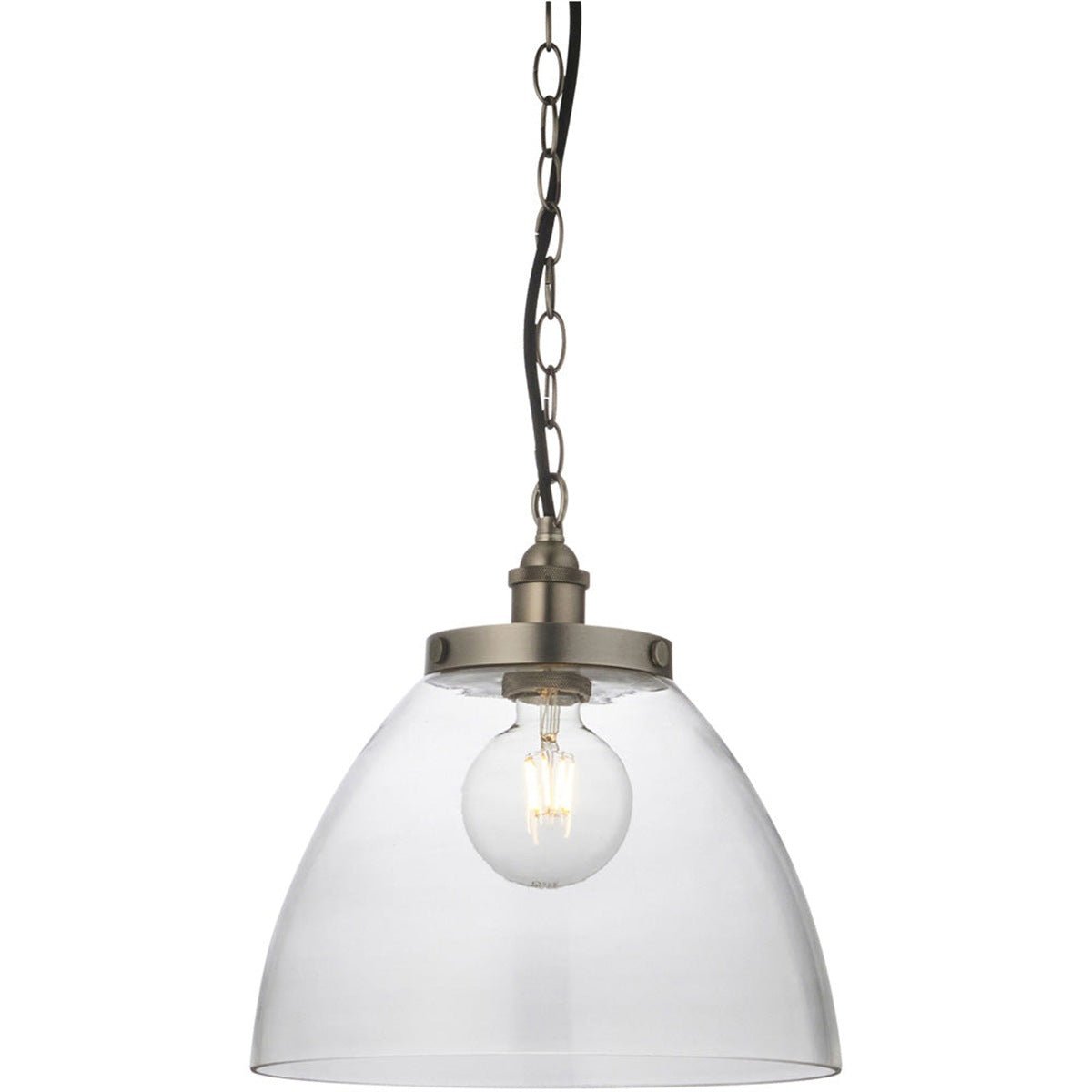 Loops Direct Steel and Glass Pendant Light - Brushed Silver and Clear Glass
