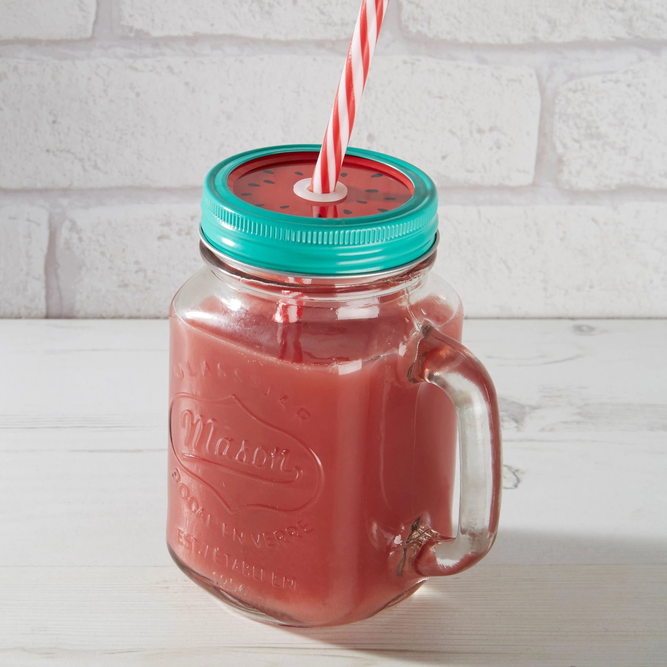 Orsina Bocal Embossed Mason Jar Mug with Watermelon Lid – Clear