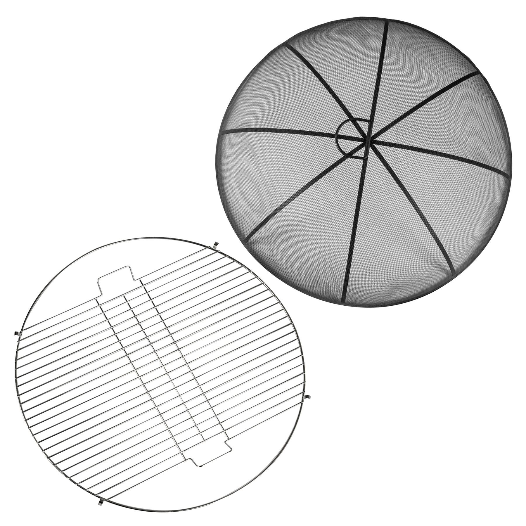 Harbour Housewares Round Fire Pit Grill & Spark Guard Set - Grey