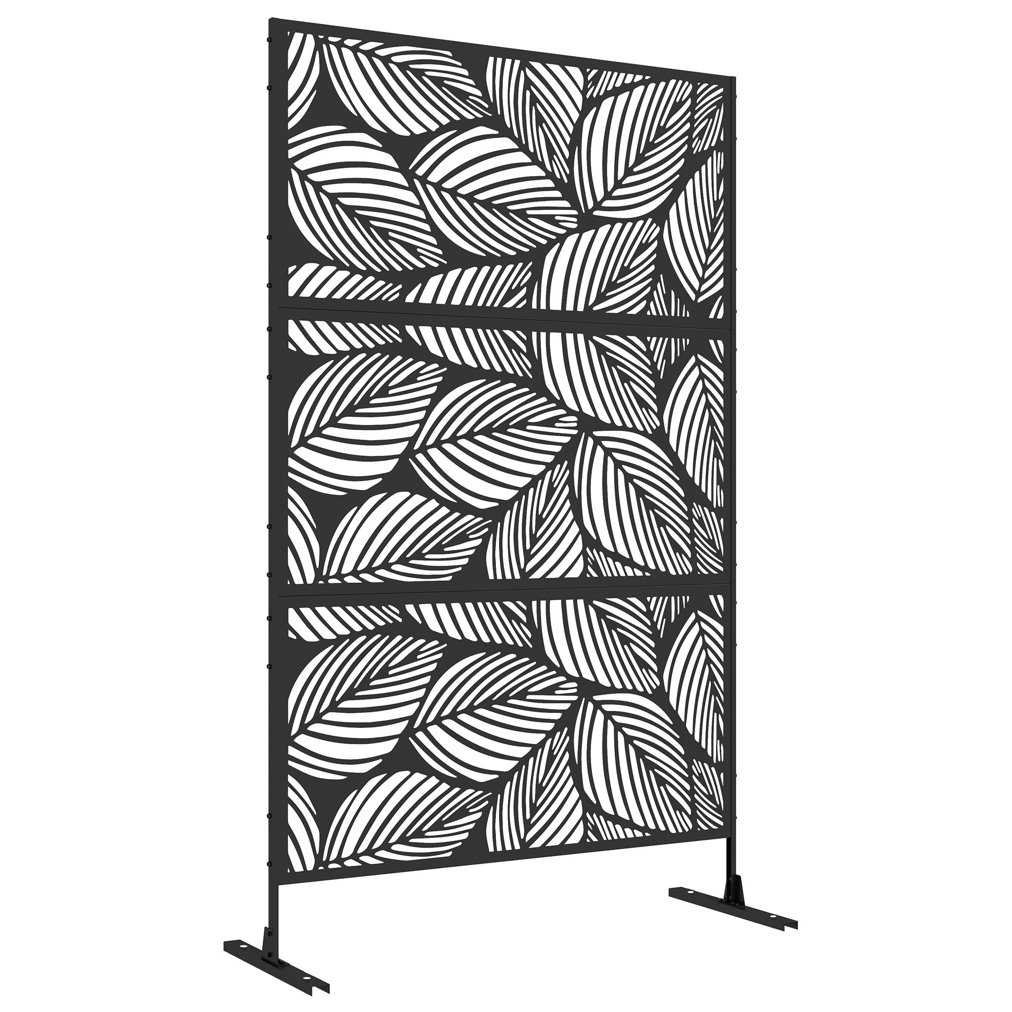 Outsunny Metal Freestanding Privacy Screen with Expansion Screws - Black