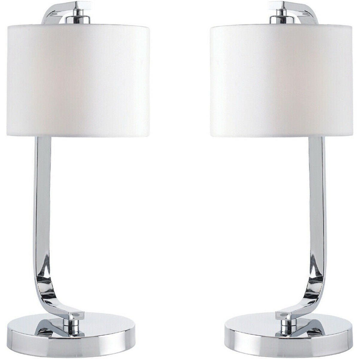 Loops Direct Pack of 2 Steel and Fabric Table Lamp - Chrome and White