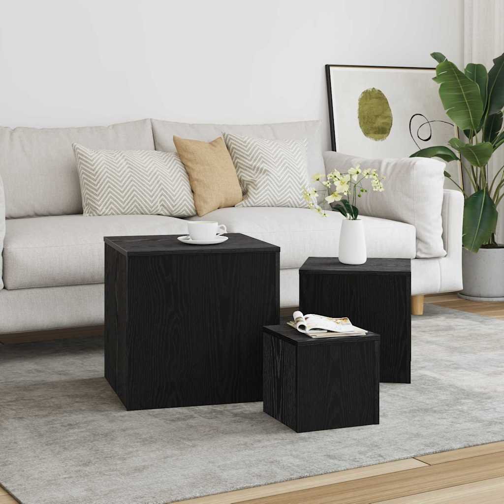 Walplus Pack of 3 Engineered Wood Nesting Tables - Black Oak - 45 x 45 x 45 cm