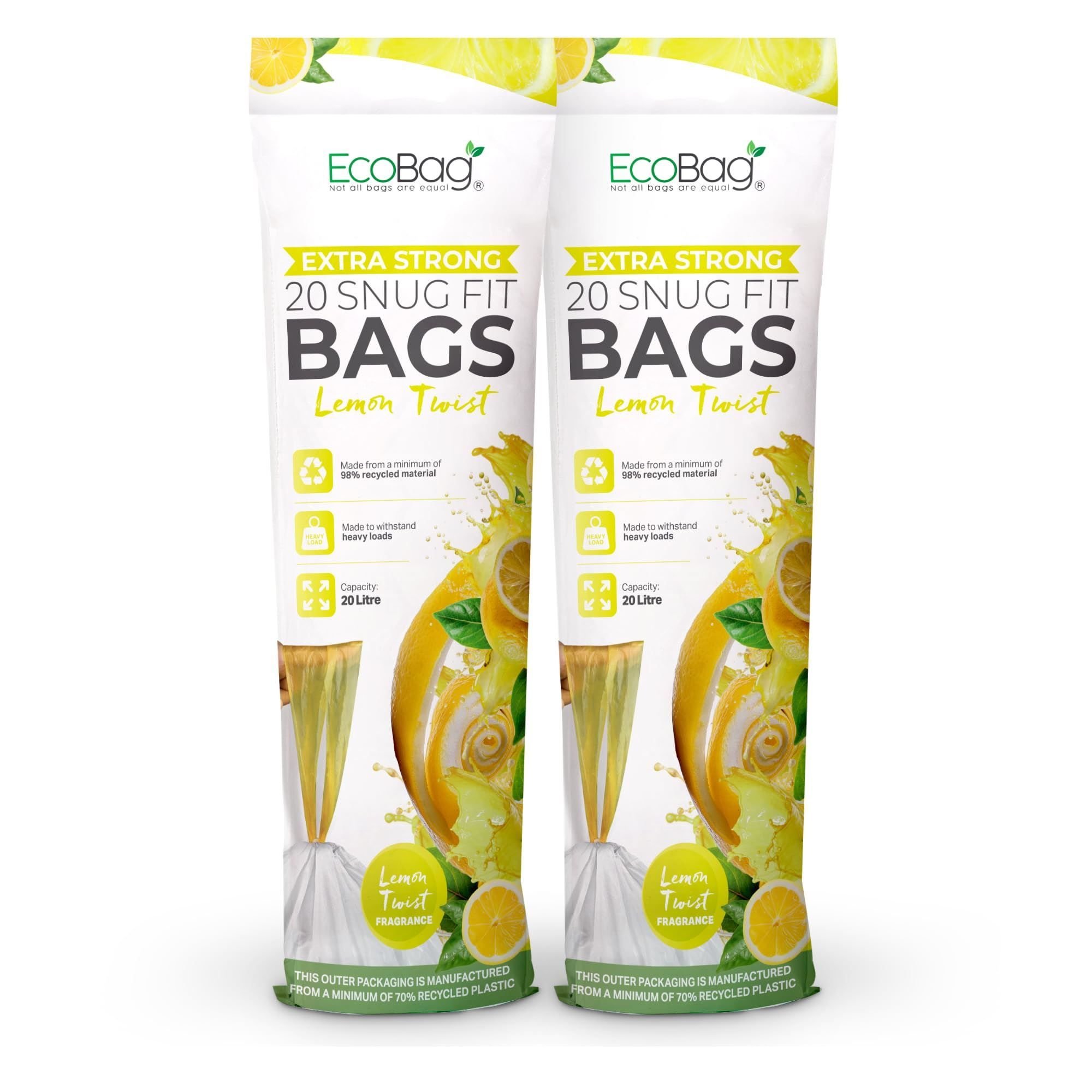EcoBag White 20L Lemon Scented Drawstring Kitchen Bin Liners - Pack of 40