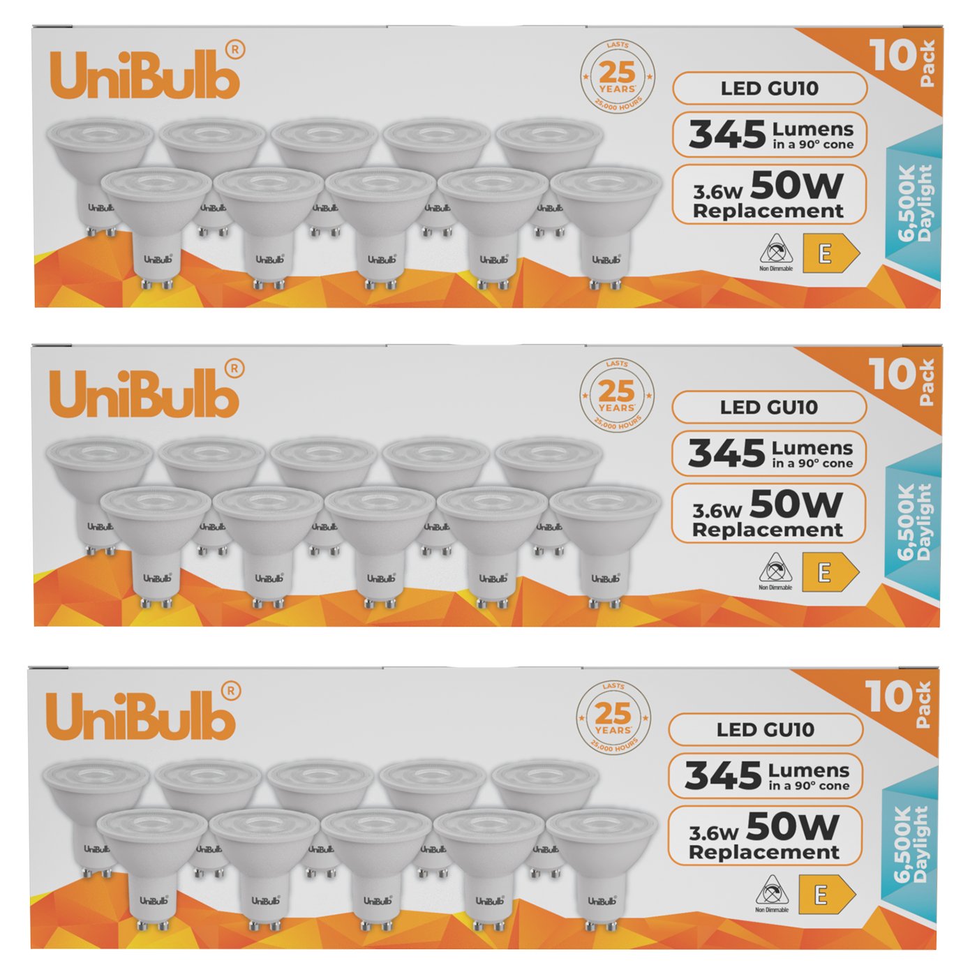 UniBulb 3.6W LED Daylight Spotlight GU10 Light Bulb - Pack of 30