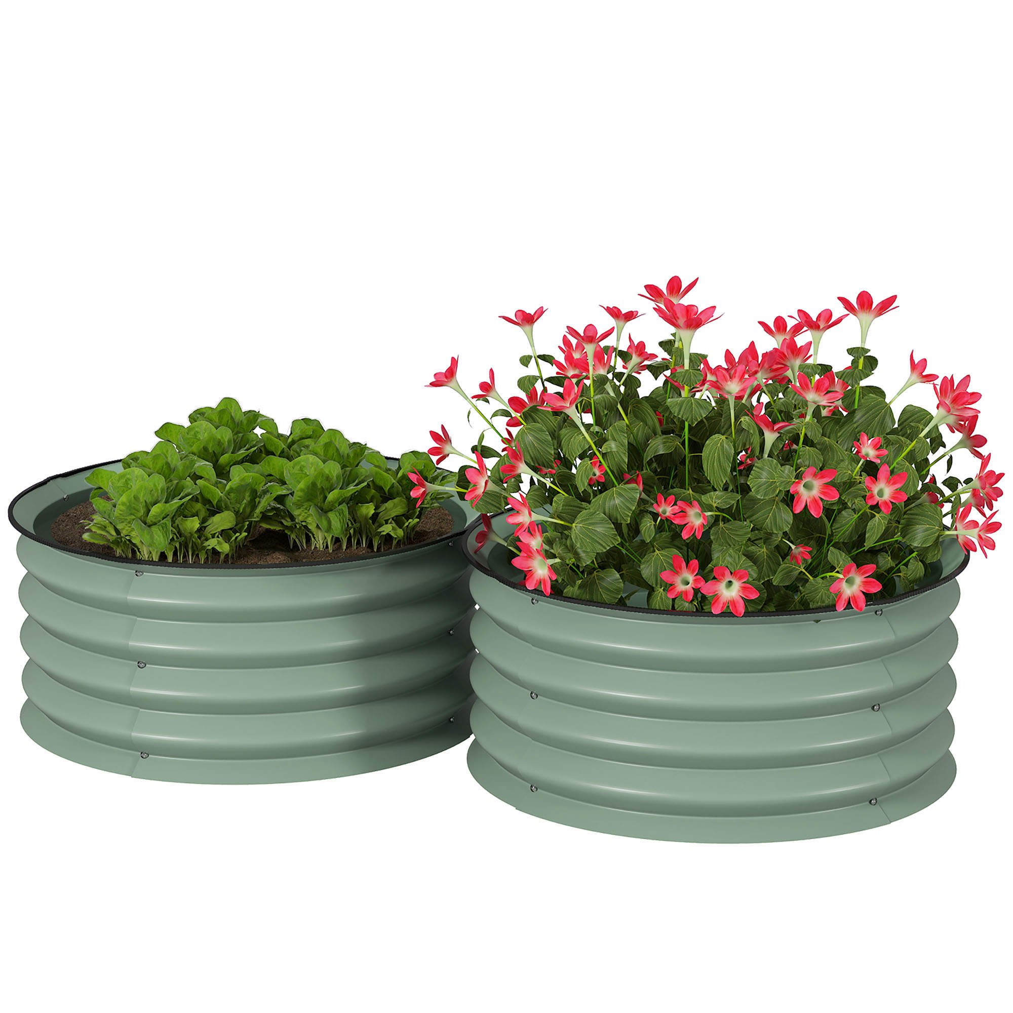 Outsunny Set Of 2 60 X 30cm Galvanised Steel Raised Garden Beds - Light Green