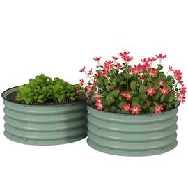 Outsunny Set Of 2 60 X 30cm Galvanised Steel Raised Garden Beds - Light Green