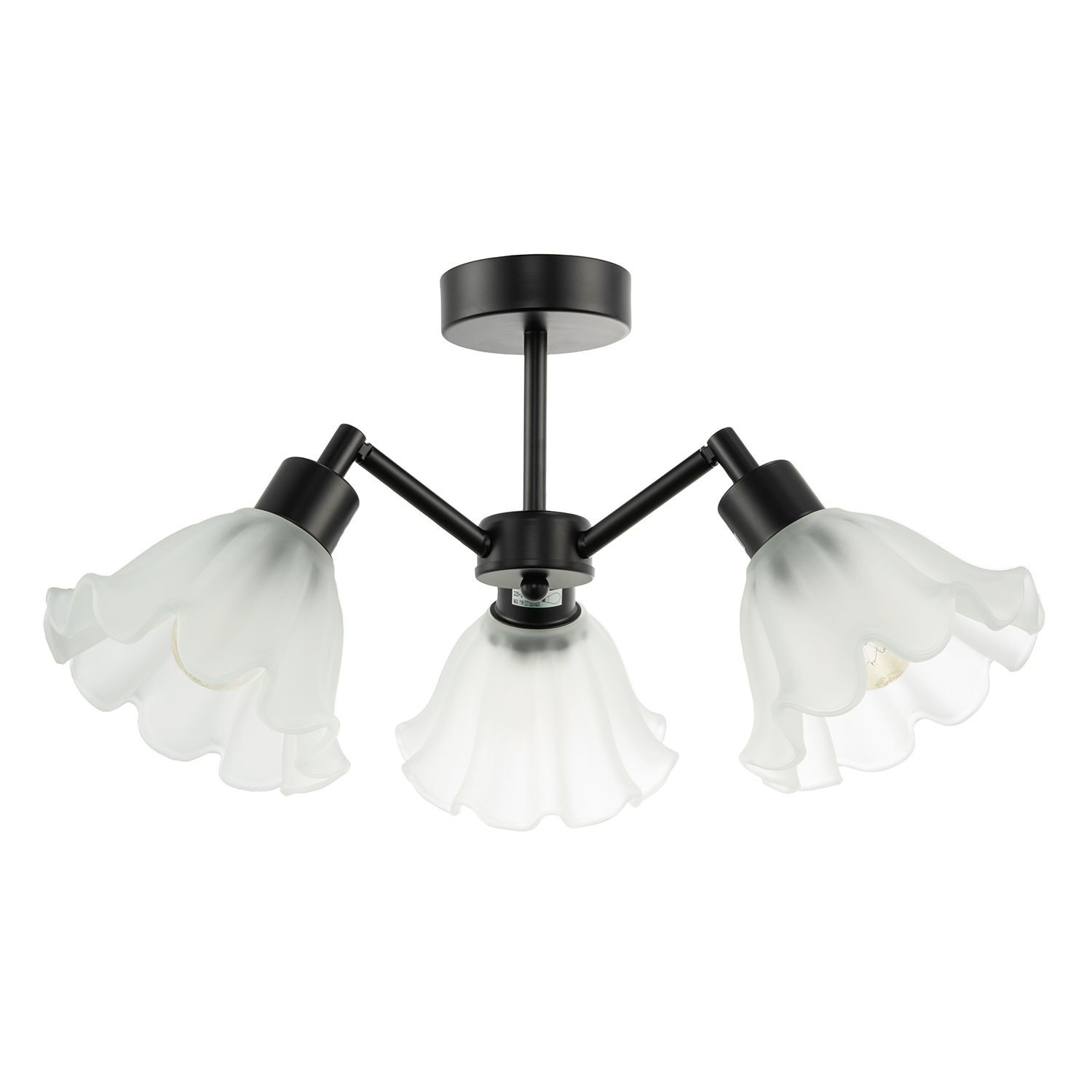 Happy Homewares Black with Frosted Scallop Glass Ceiling Light - 51cm