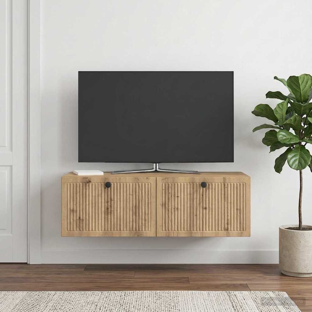 Walplus 2 Door Wall Mounted TV Cabinet - Artisan Oak - 98 x 41 x 30 cm