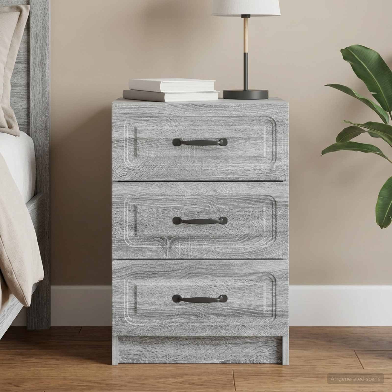 Walplus Engineered Wood Bedside Table - Grey Sonoma - 43 x 41 x 63.5 cm