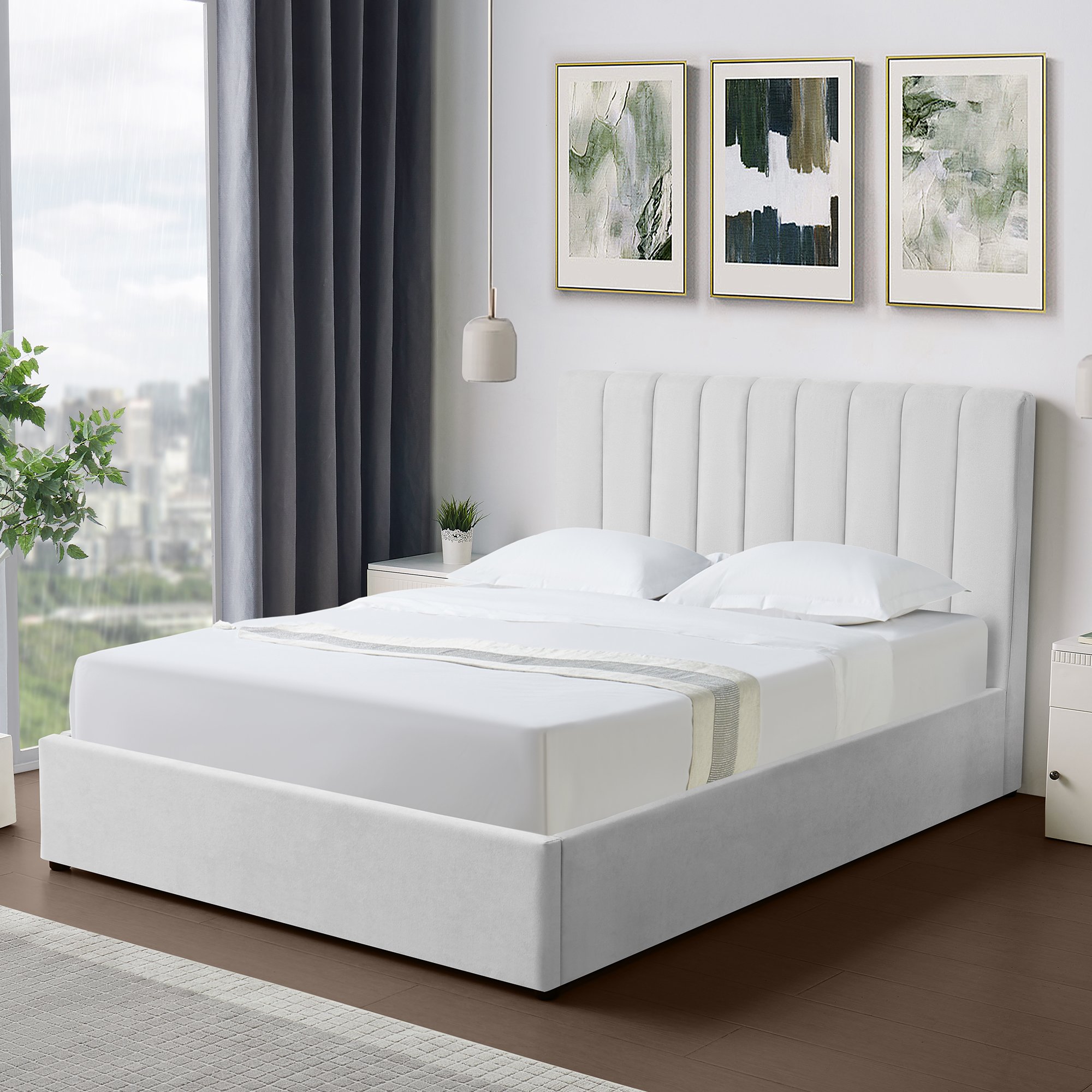 Artemis Home Evelynne Fabric 135cm Double Ottoman Bed with Storage - Light Grey