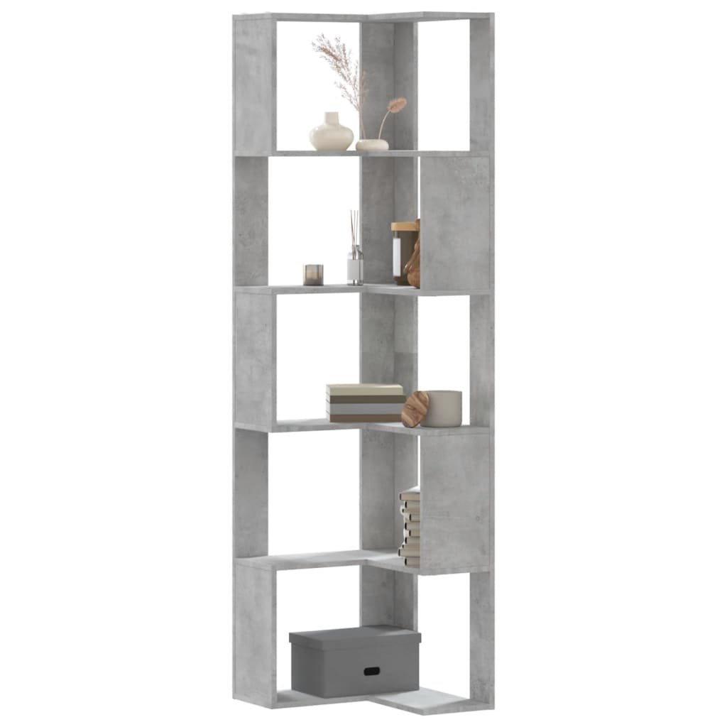 Walplus 5 Tier Corner Bookcase - Stone Grey - 50 x 50 x 179 cm