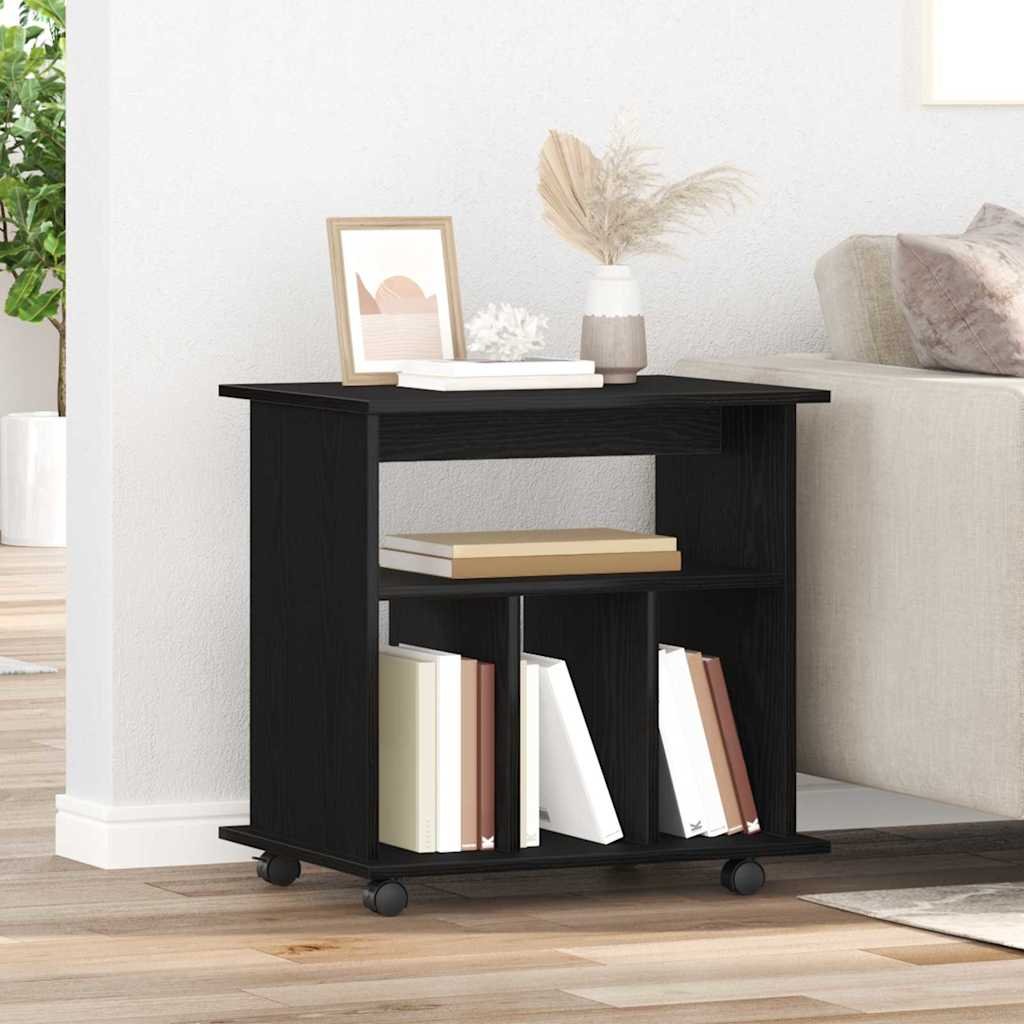 Walplus Engineered Wood Lockable Rolling Cabinet - Black Ash - 60 x 45 x 55 cm