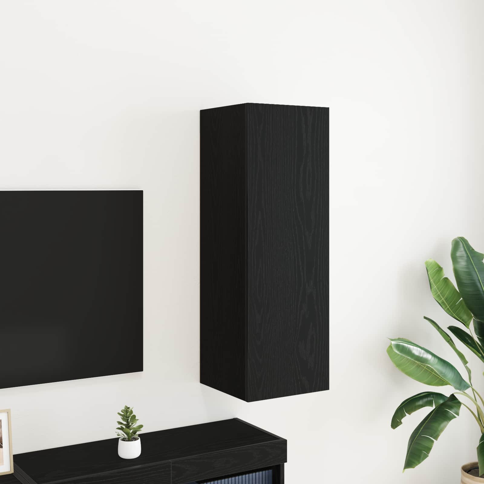 Walplus Engineered Wood Wall TV Cabinet - Black - 30.5 x 30 x 90 cm