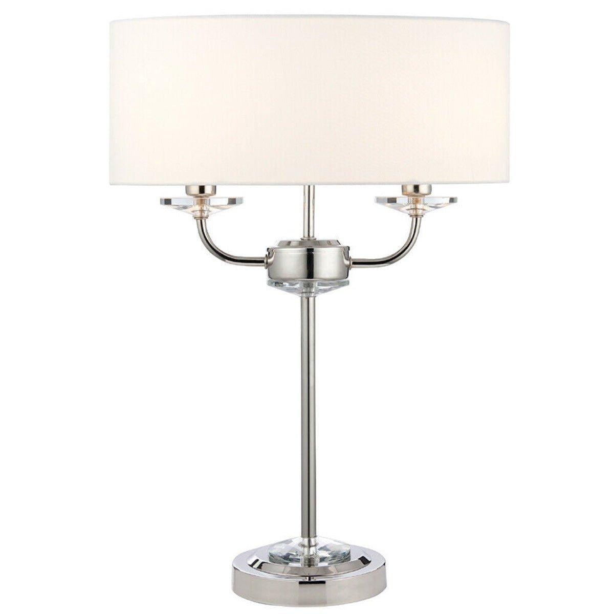 Loops Direct Steel and Fabric Table Lamp - Bright Nickel and White