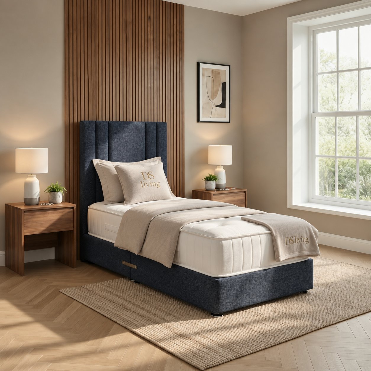 DS Living Velora Single Upholstered Divan Bed Frame - Graphite