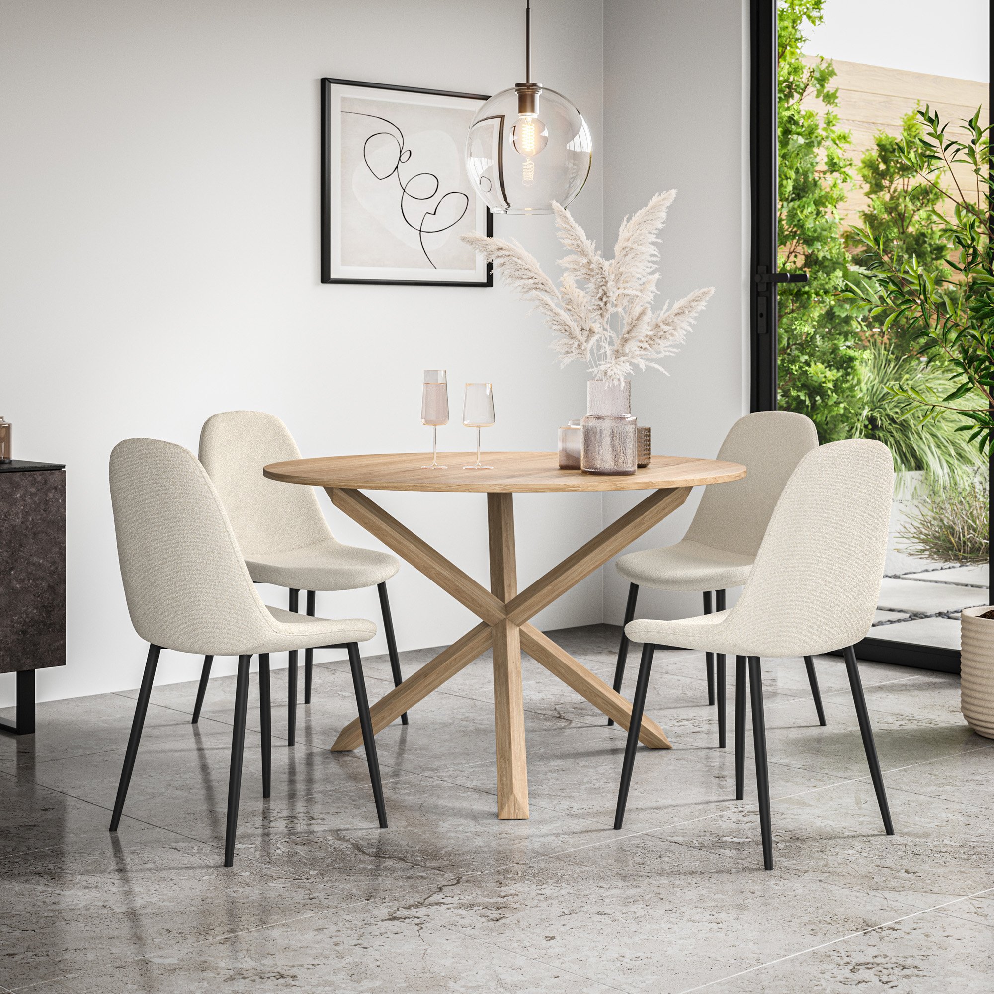 Furniture Online Malvern Maya Oak Table Dining Table & 4 Ivory Chairs