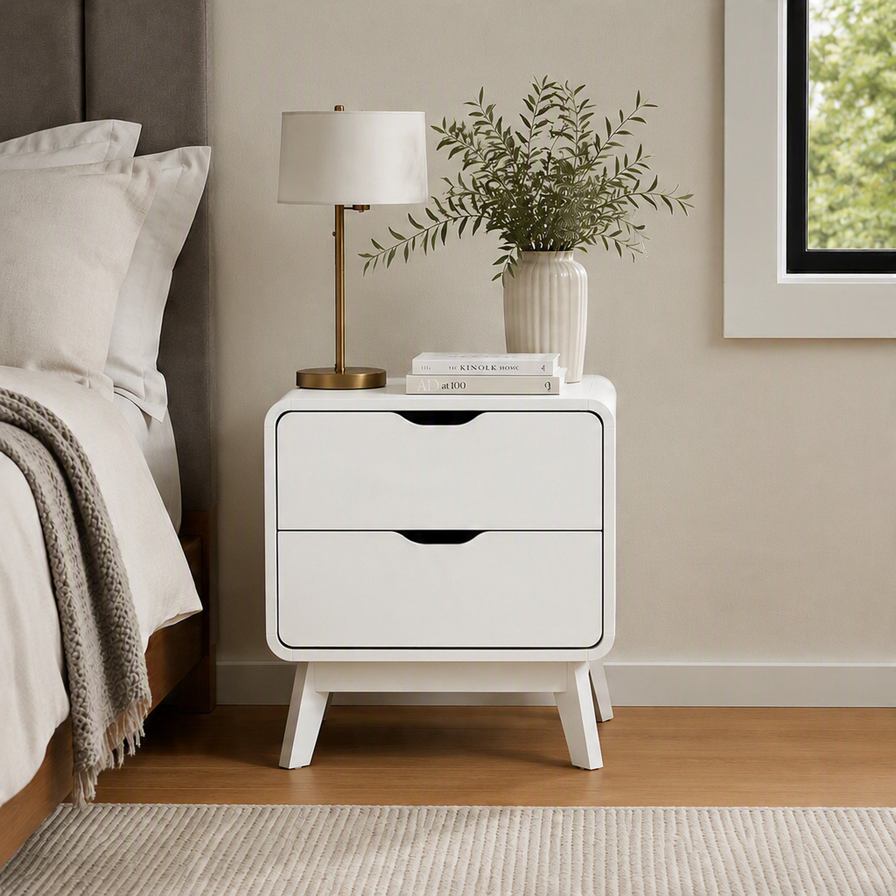 Home Source Nordica 2 Drawer Bedside Table - White