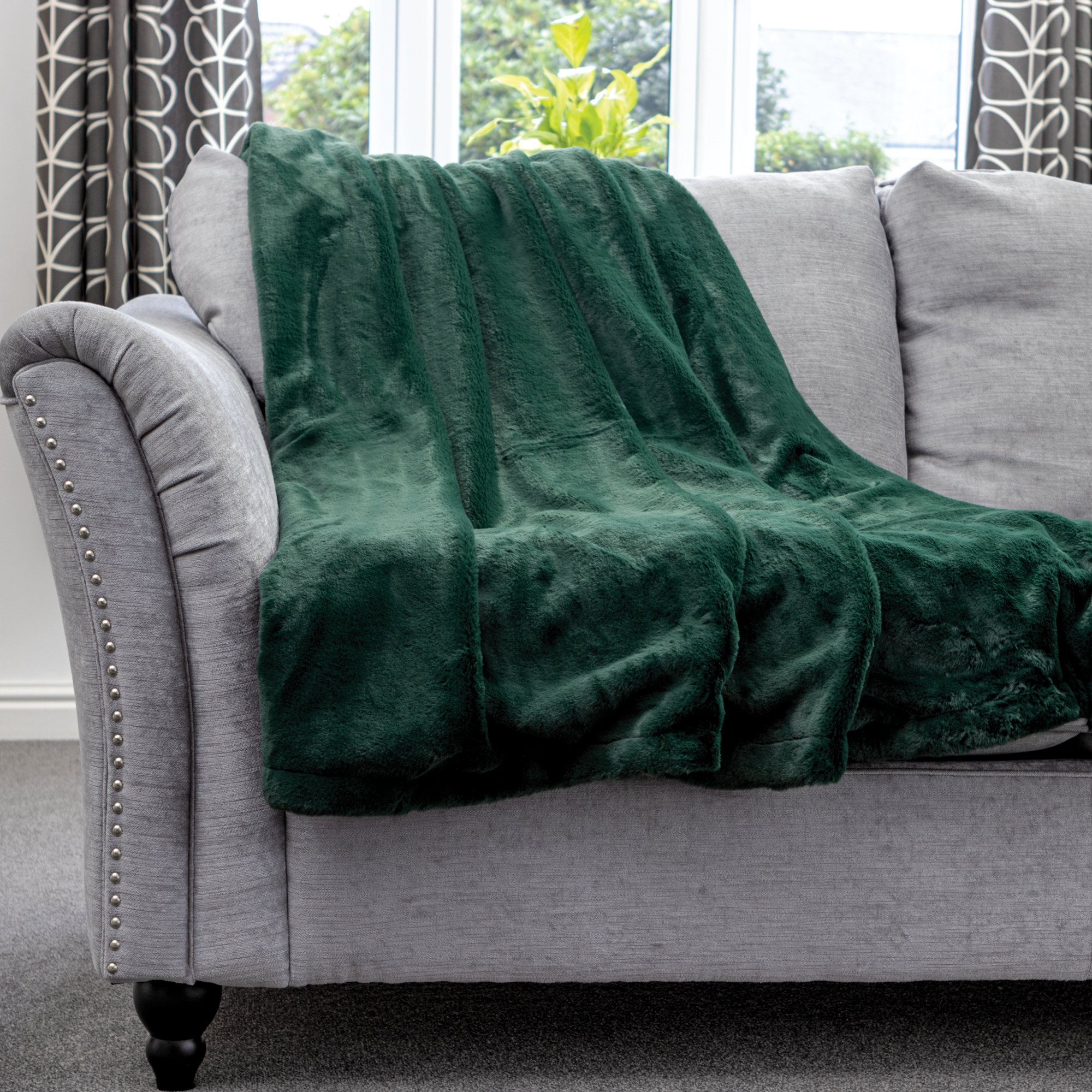 Dreamcatcher Faux Fur Fleece Blanket Throw - 160 x 130cm - Green