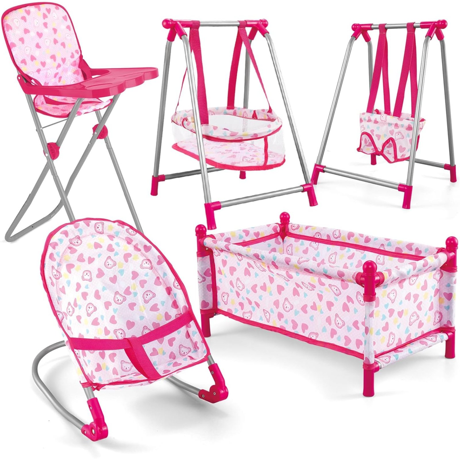 deAO 5 in 1 Baby Doll Pretend Play Set - Pink