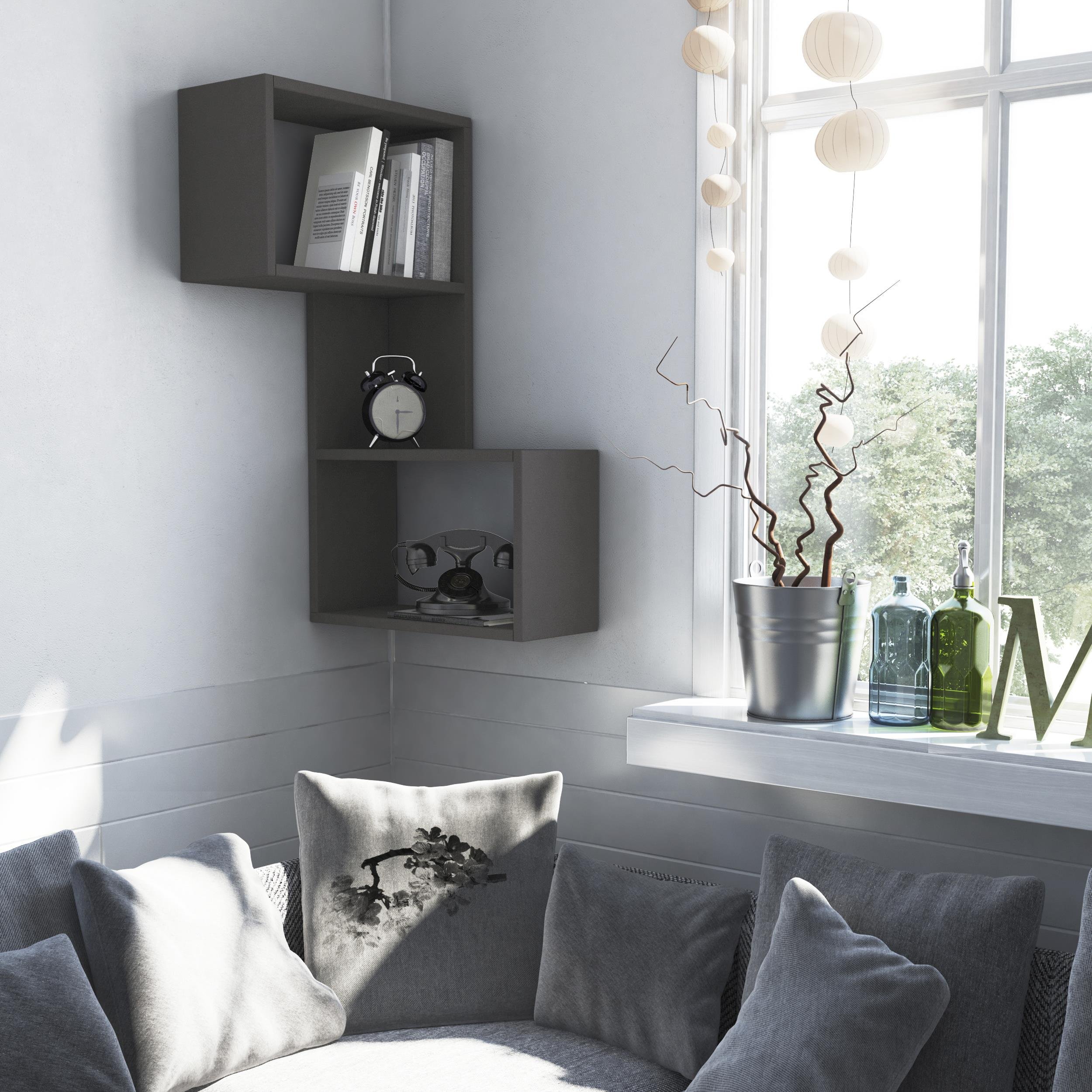 Decortie Part Particleboard Floating Wall Shelf - Anthracite