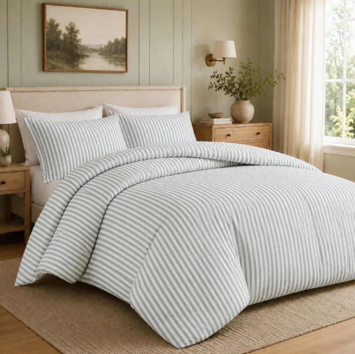 New Edge Blinds Malham Stripe Grey Duvet Set - Double