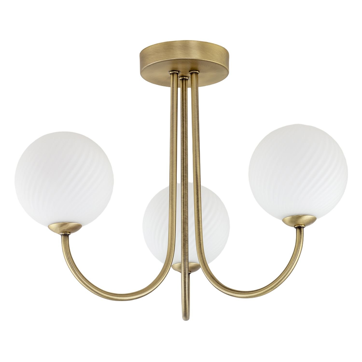 Happy Homewares Antique Brass Plated with Swirl Glass Ceiling Light - 43cm
