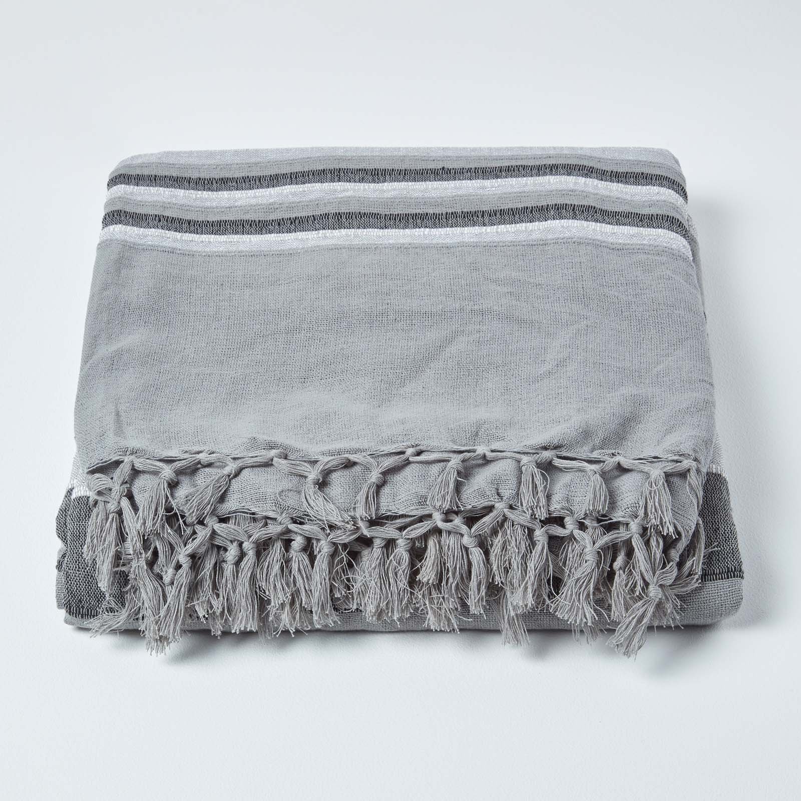 Homescapes Cotton Morocco Striped Throw - 255 x 360 cm - Grey
