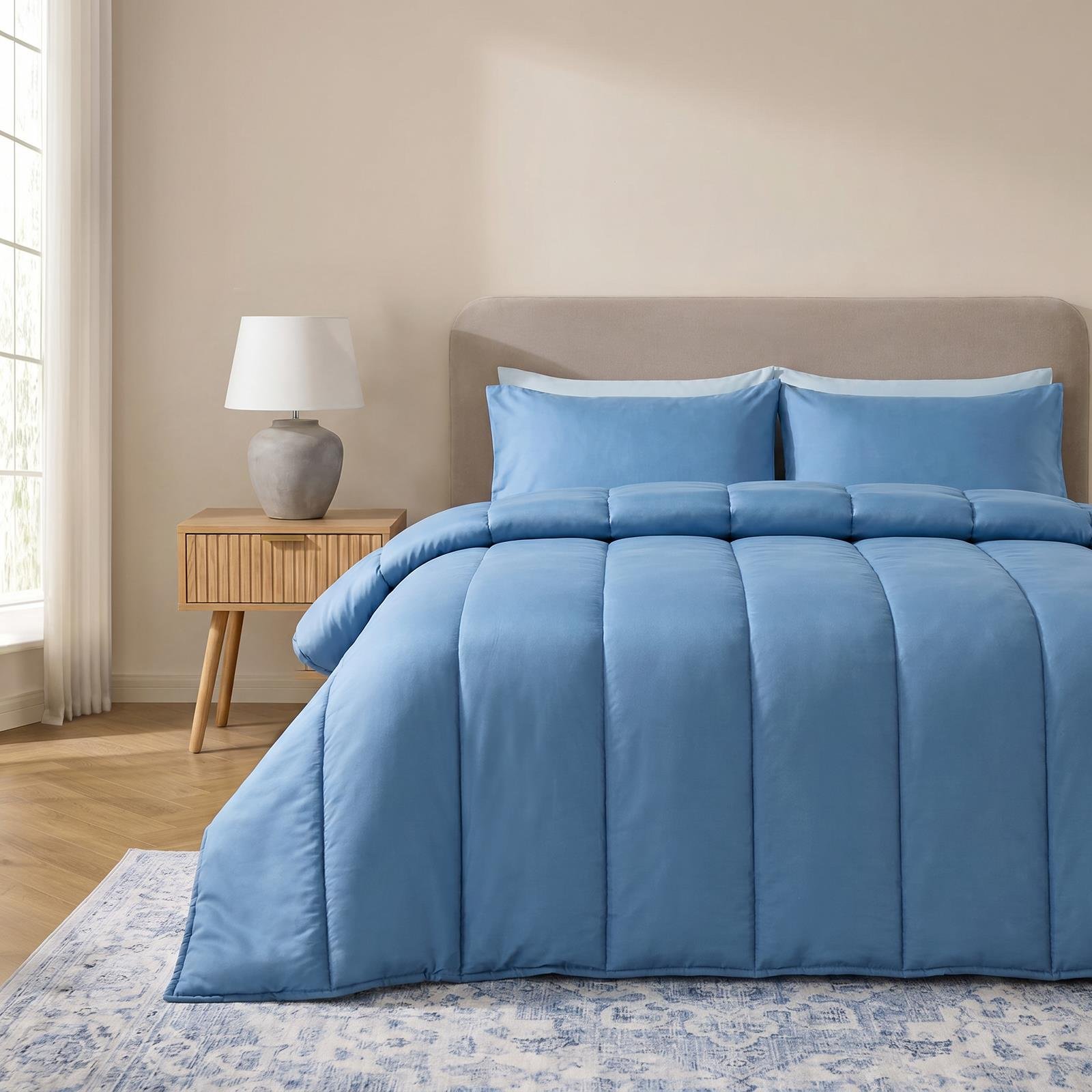 OHS Coverless 10.5 Tog Duvet Set Quilted Bedding - Blue  - Double