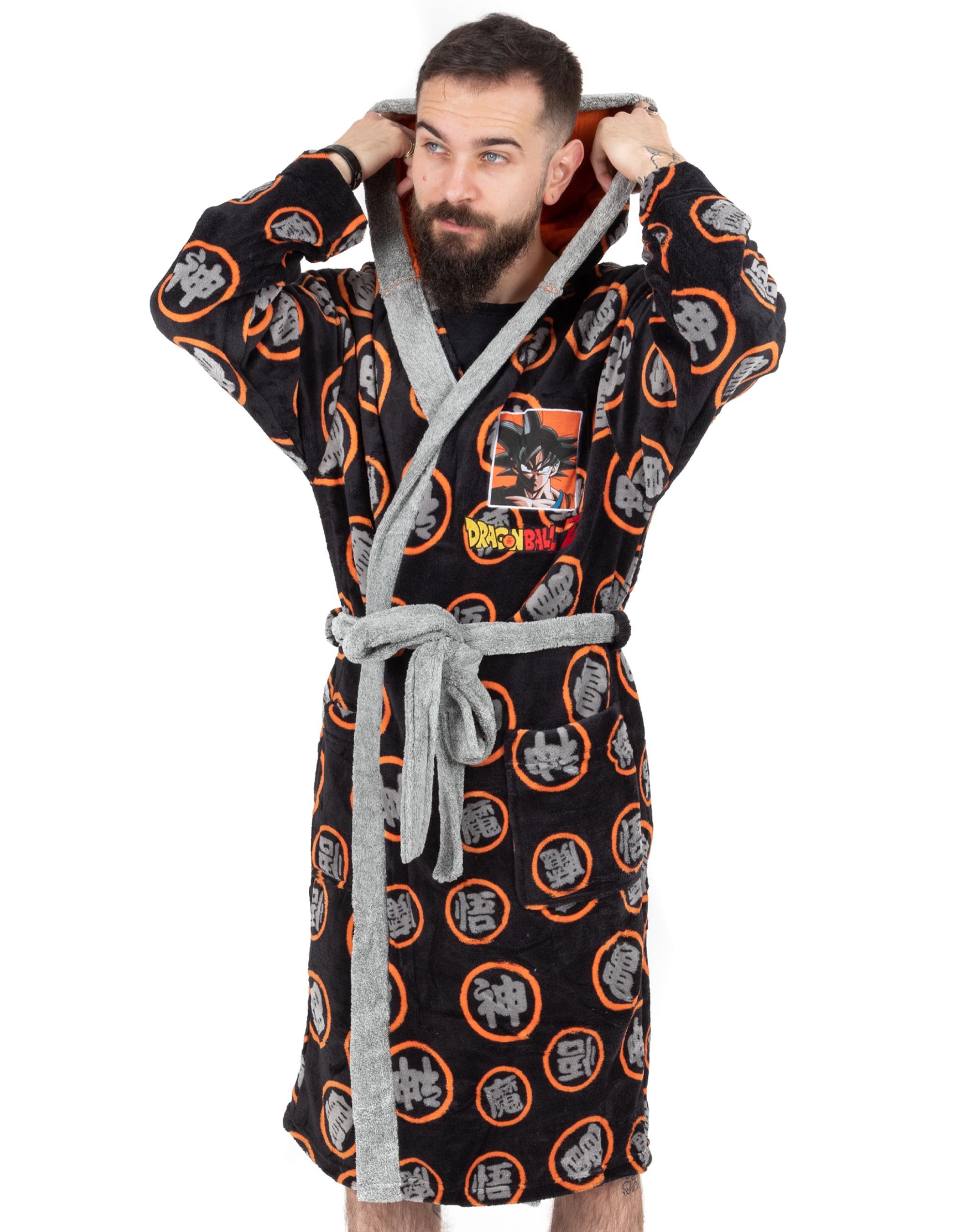 Dragon Ball Z Goku Family Symbol Adult Large Mens Bathrobe - Black