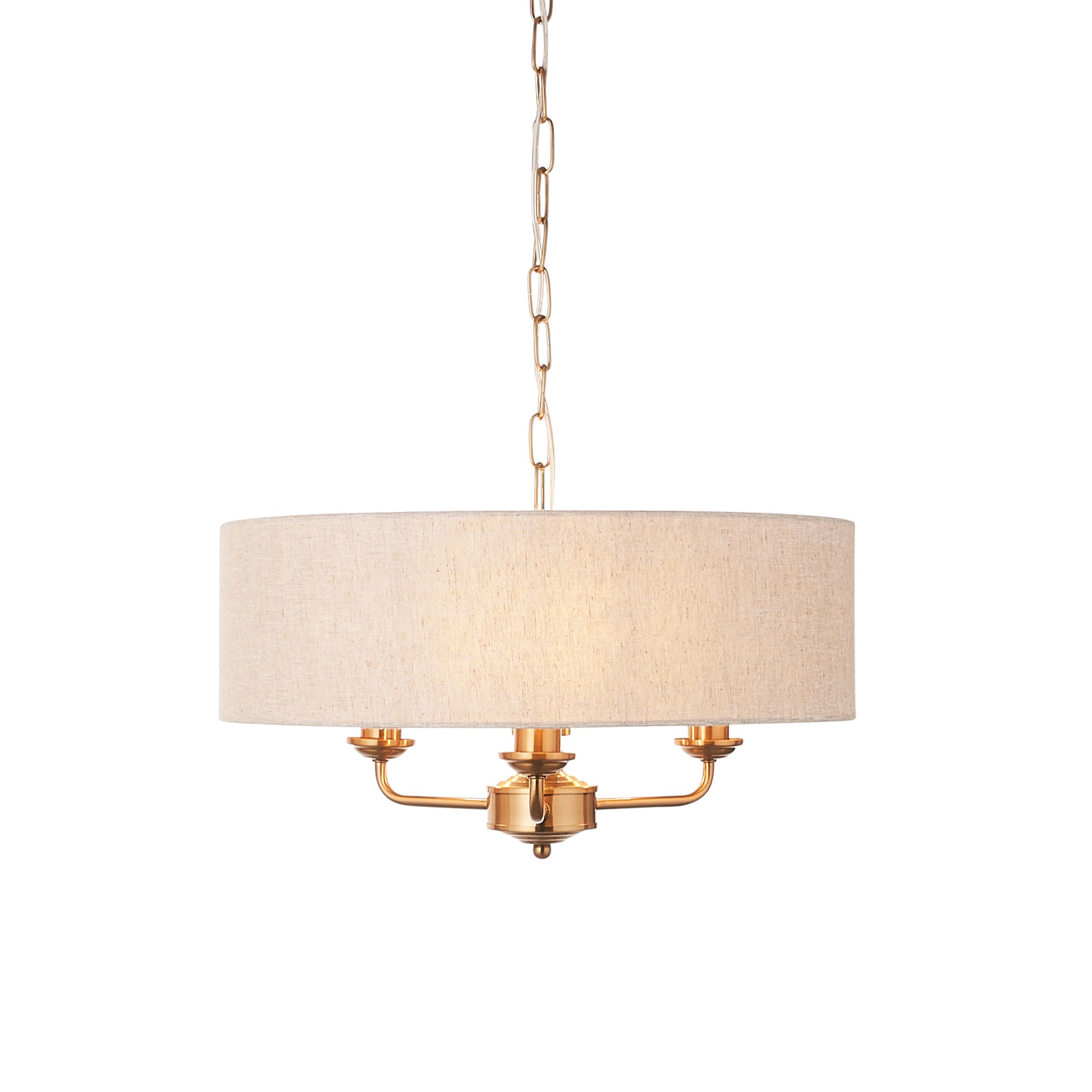 Loops Direct Steel and Fabric Pendant Light - Vintage Brass & Natural Linen
