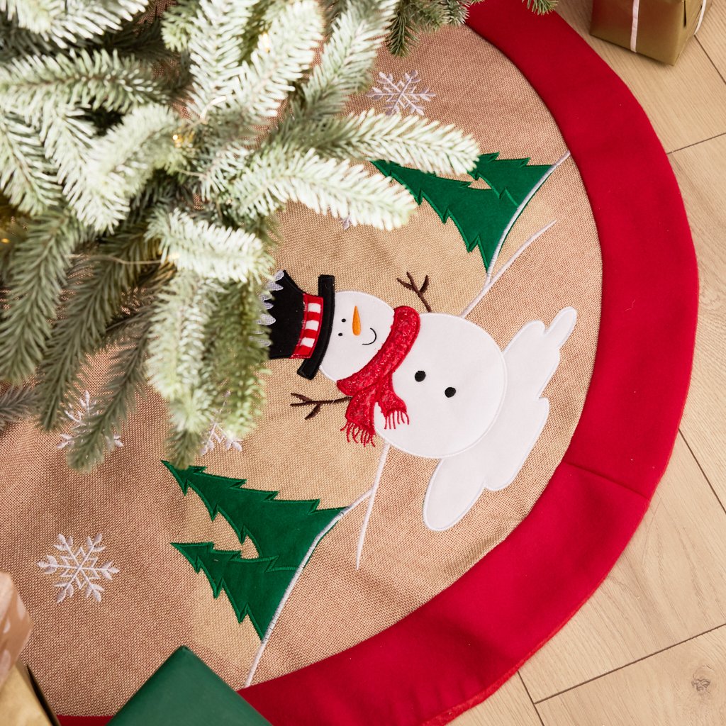 Dibor Fabric Snowman Tree Skirt - Red