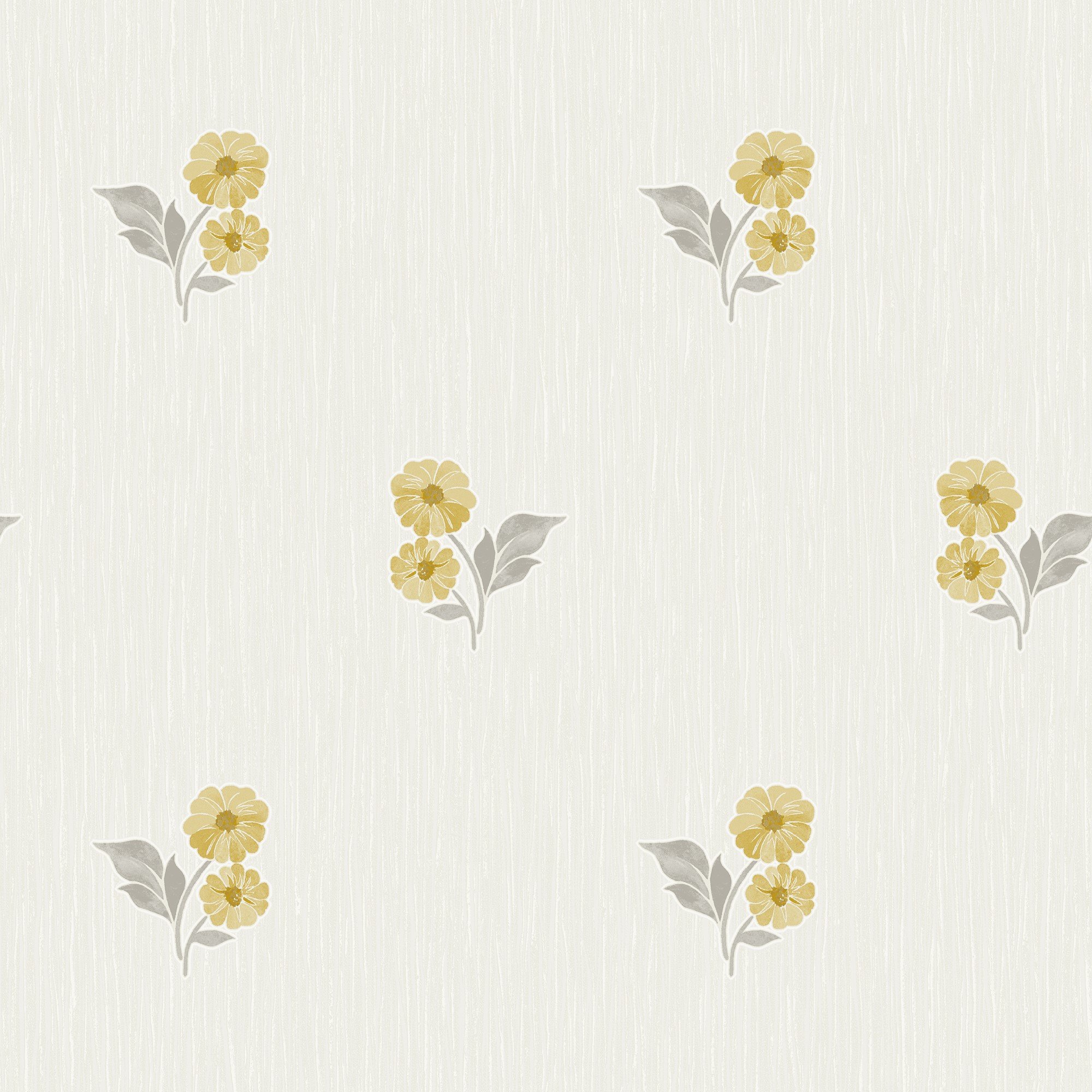 Grandeco Clematis Floral Sprig Textured Blown Vinyl Wallpaper - Yellow