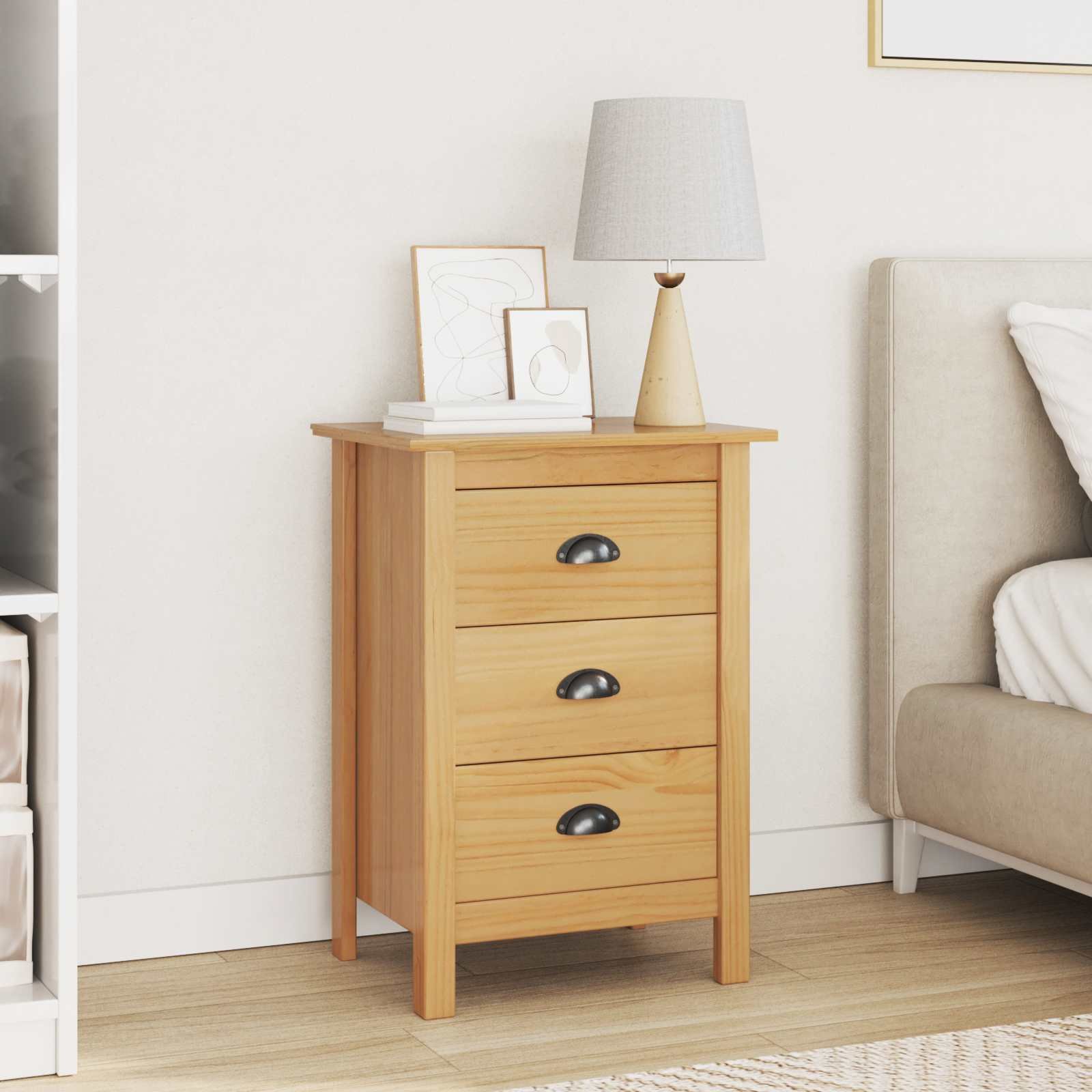 Walplus 1 Drawer Solid Pine Bedside Cabinet - Honey Brown - 46 x 35 x 65 cm