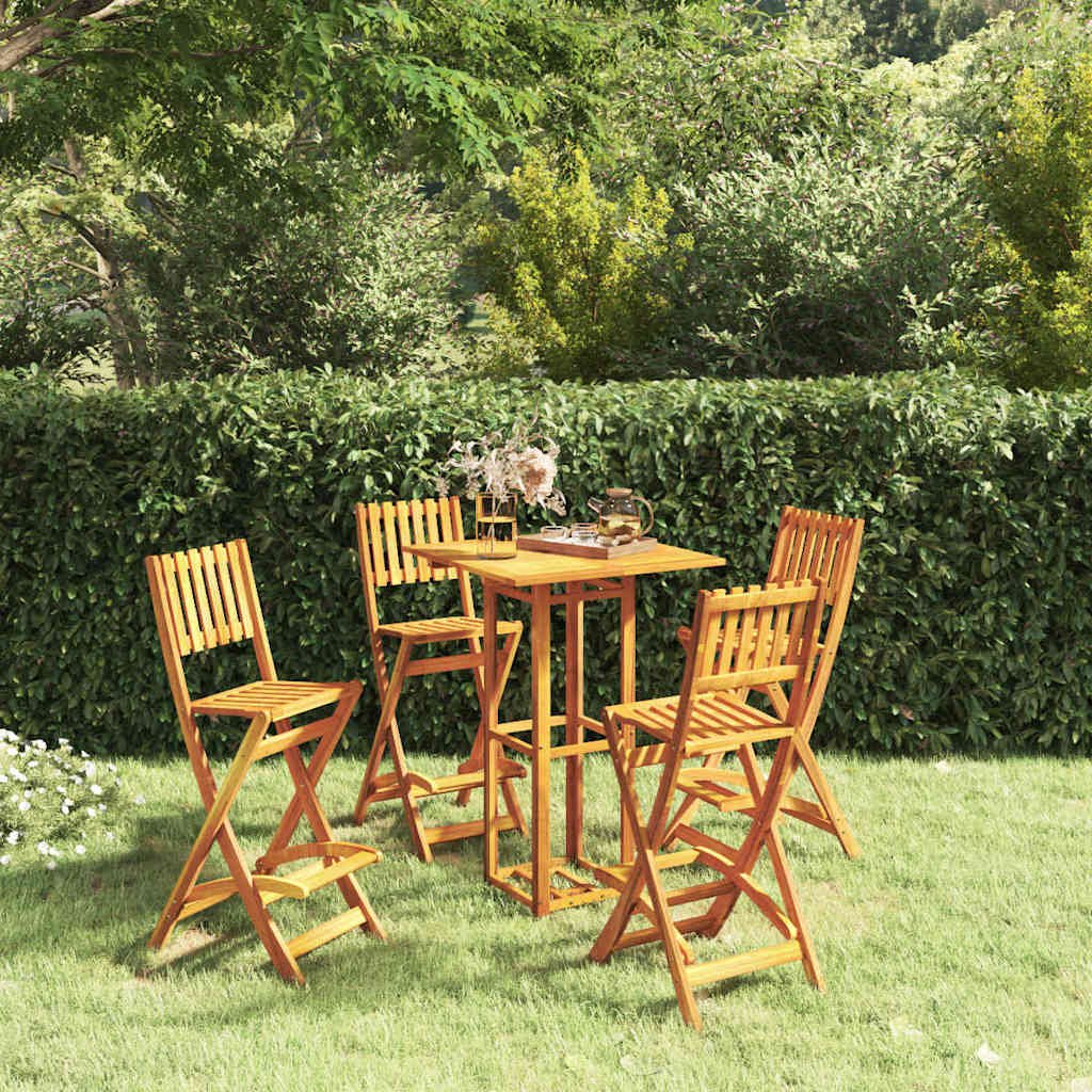 Walplus 5 Piece Solid Acacia Wood Folding Bar Set - Brown - 75 x 75 x 110 cm