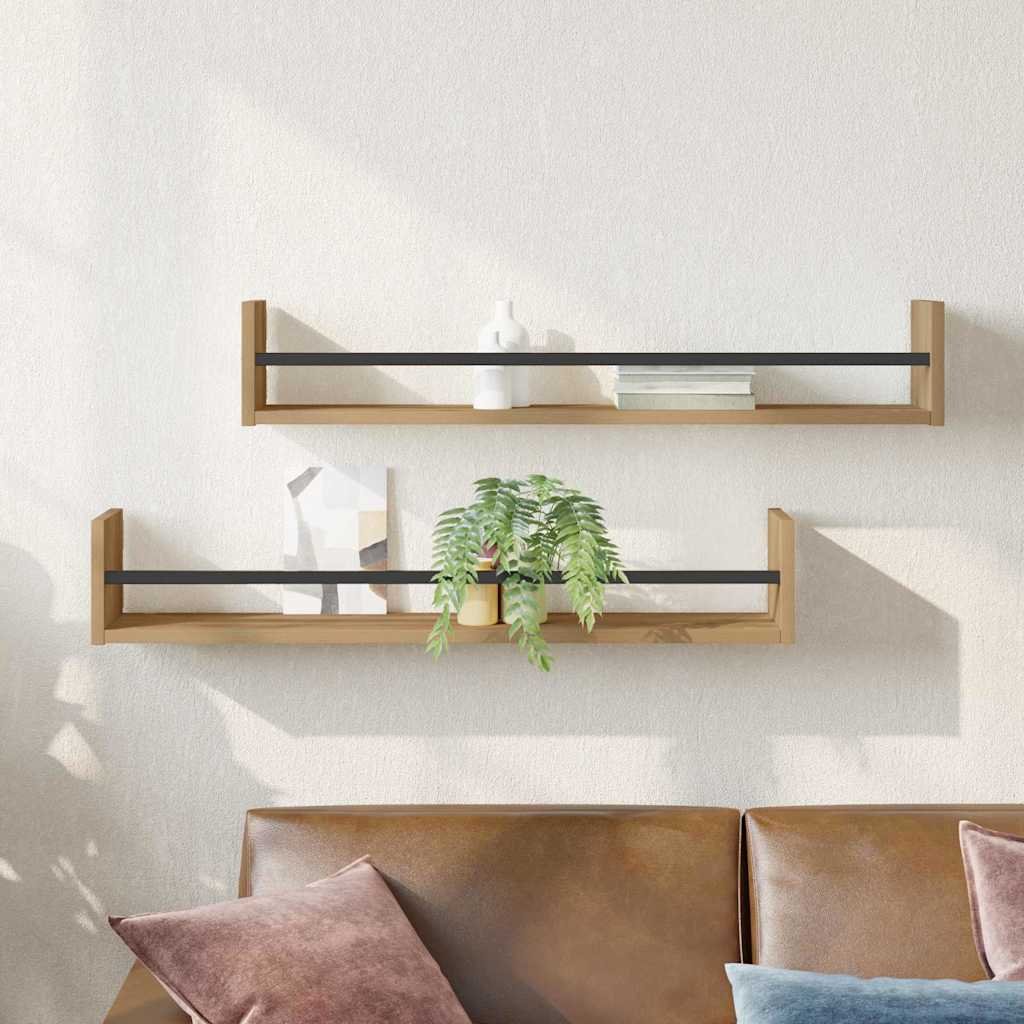Walplus Pack of 2 Wall Shelf - Oak - 80 x 16 x 14 cm