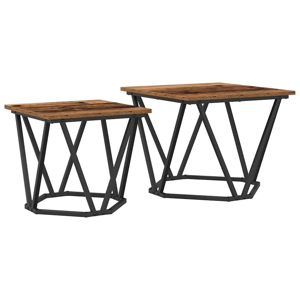 Walplus Pack of 2 Side Table - Natural Wood - 50 x 50 x 40 cm