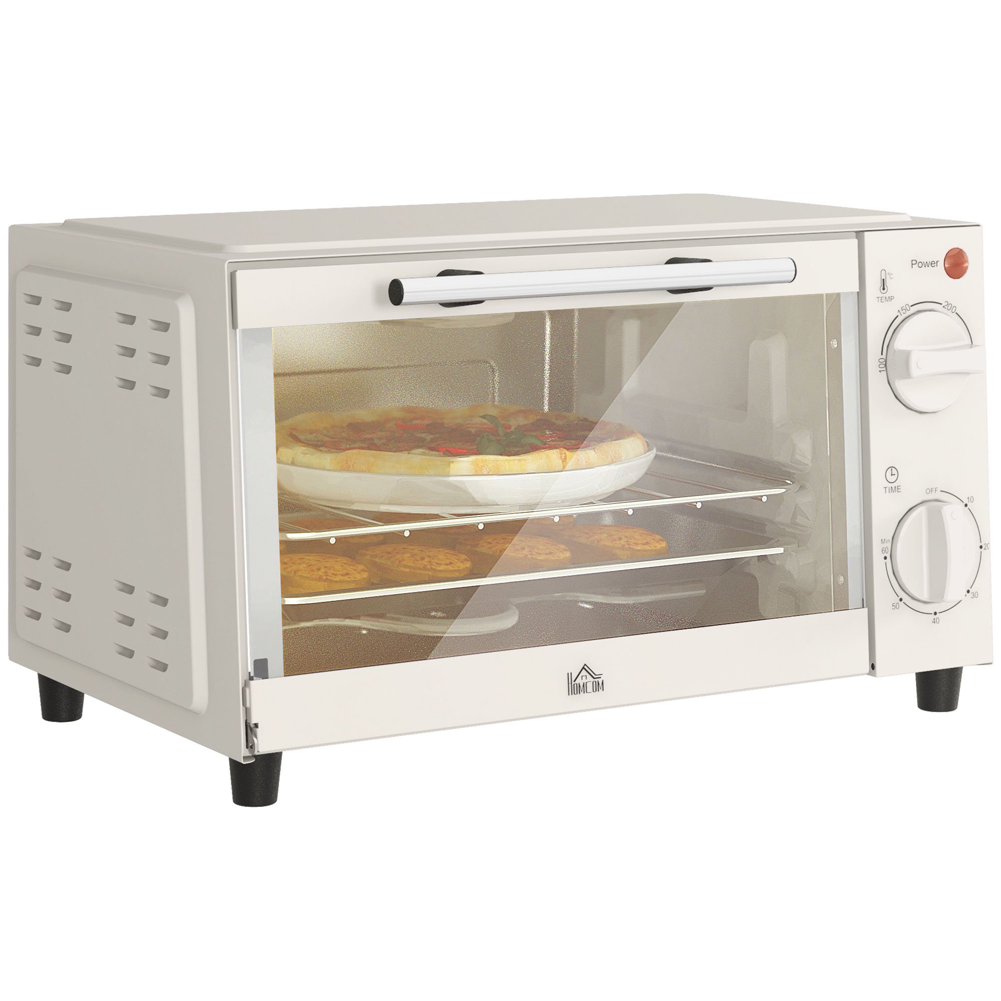 HOMCOM Toaster Oven with Adjustable Temperature and Timer - Cream