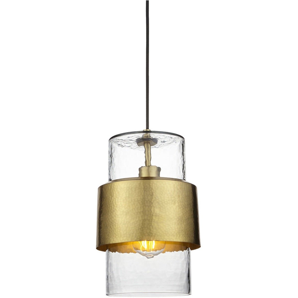 Loops Direct Hammered Brass Pendant Light - Textured Glass