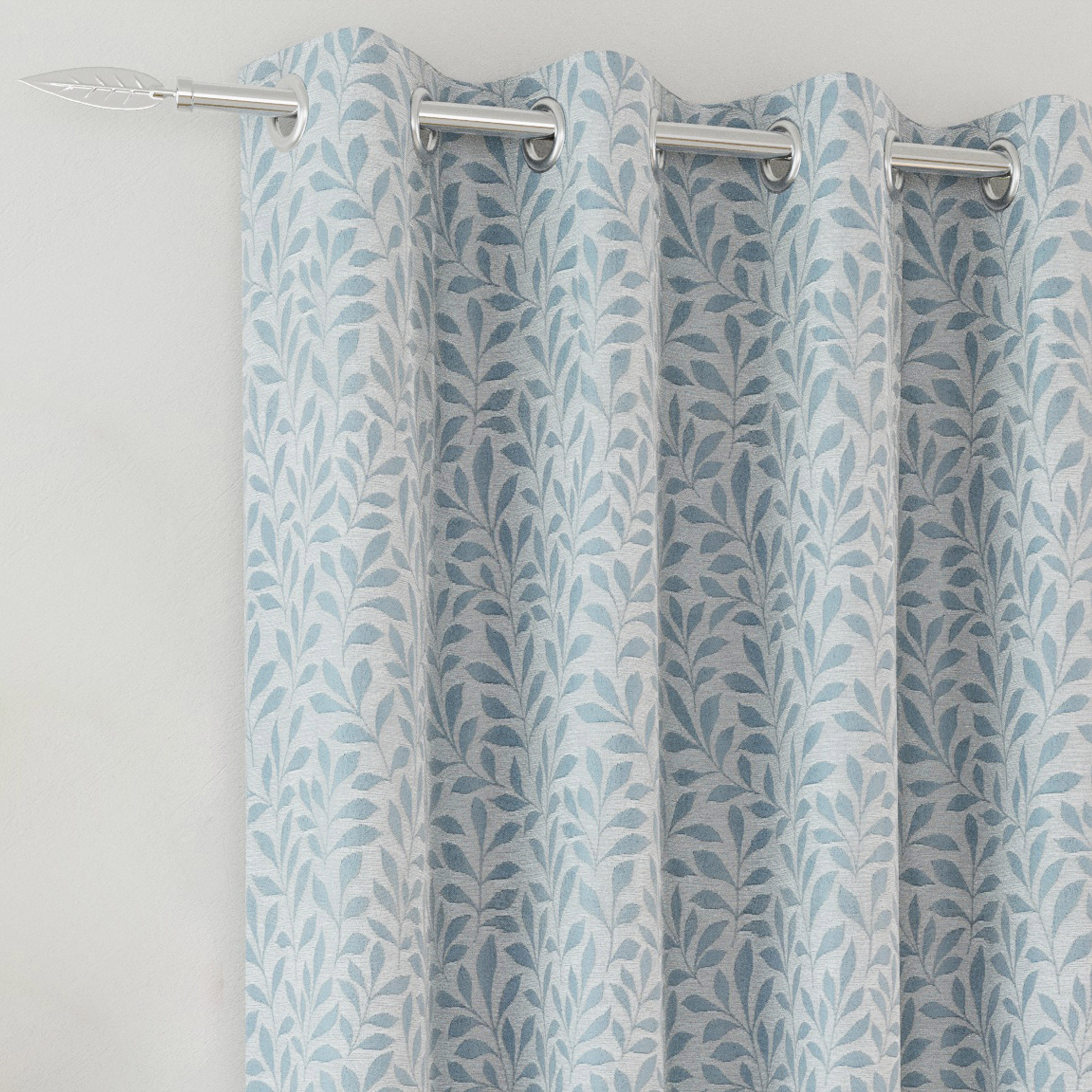 Enhanced Living Willow Jacquard Leaf Thermal Curtains - 117 x 137cm - Blue