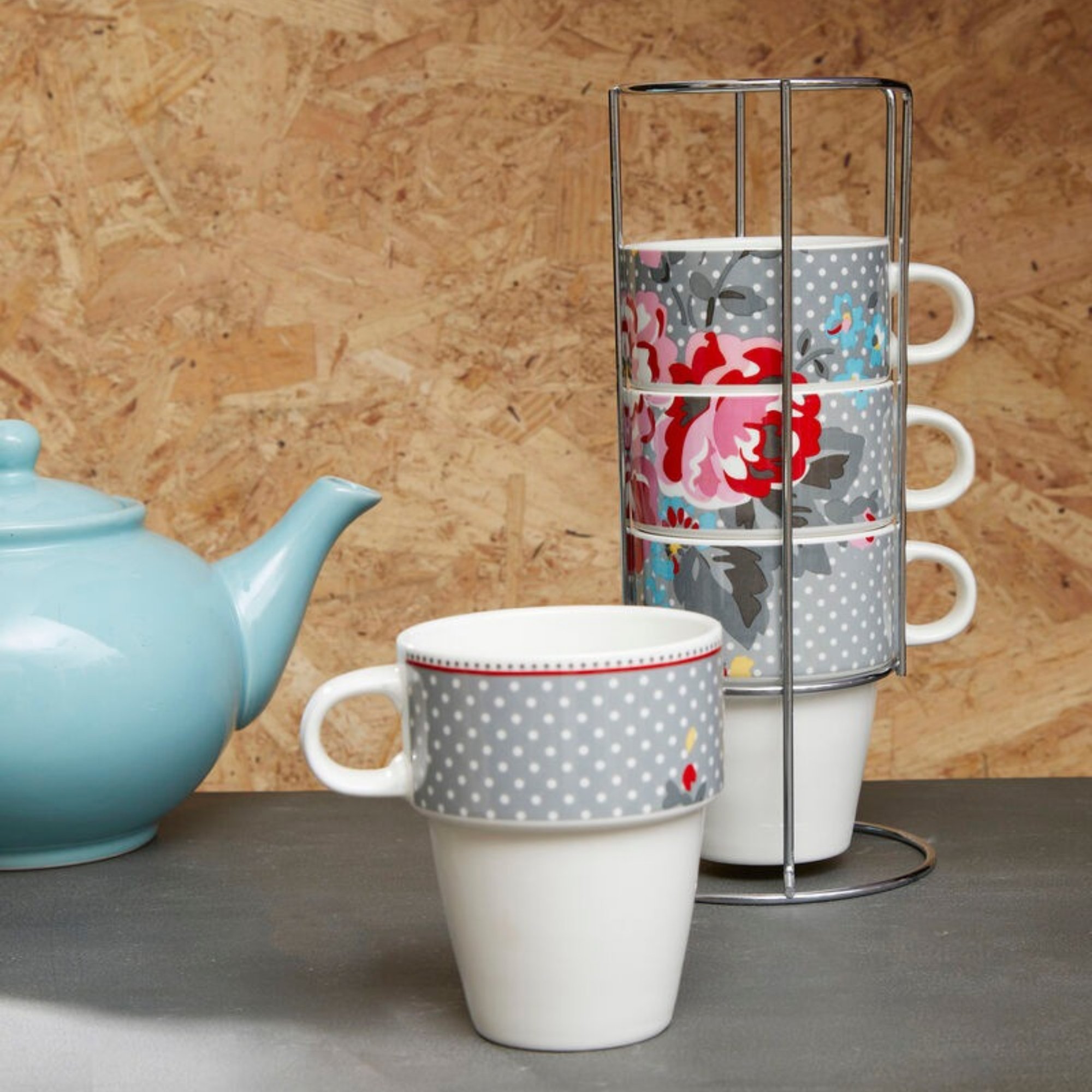 Orsina Pippa Stackable Mug Set of 4 with Stand – Assorted