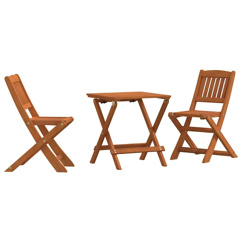 Walplus 3 Piece Eucalyptus Wood Folding Bistro Set - Brown - 40 x 40 x 45 cm