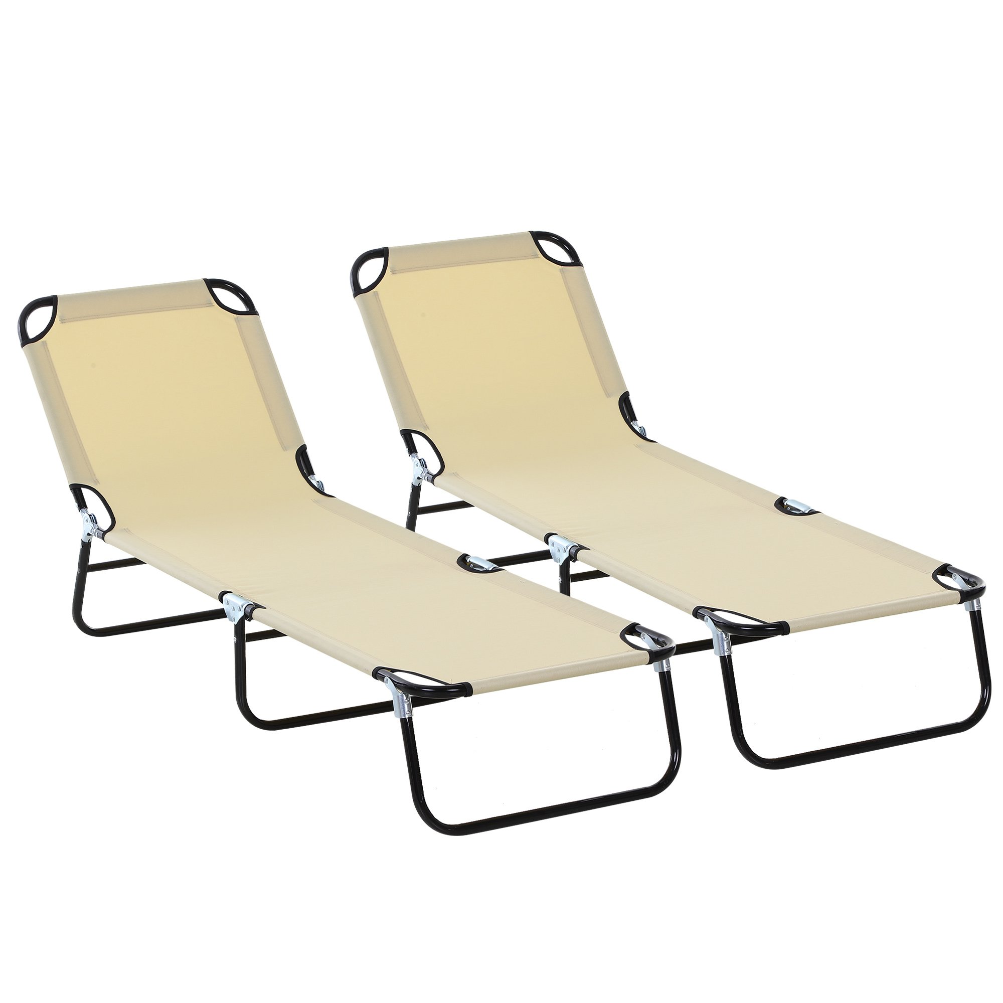 Outsunny Set of 2 Foldable Oxford Fabric Sun Loungers – Beige