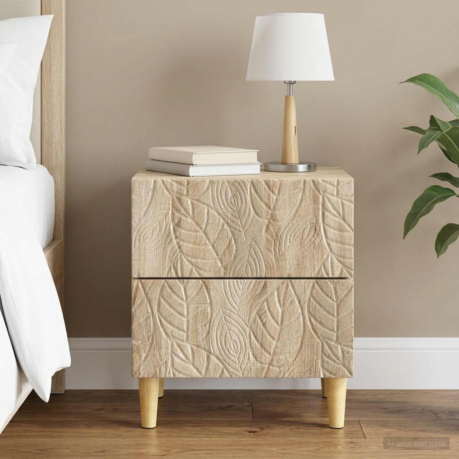 Walplus 2 Drawer Engineered Wood Bedside Table - Sonoma Oak - 43 x 34.5 x 48 cm