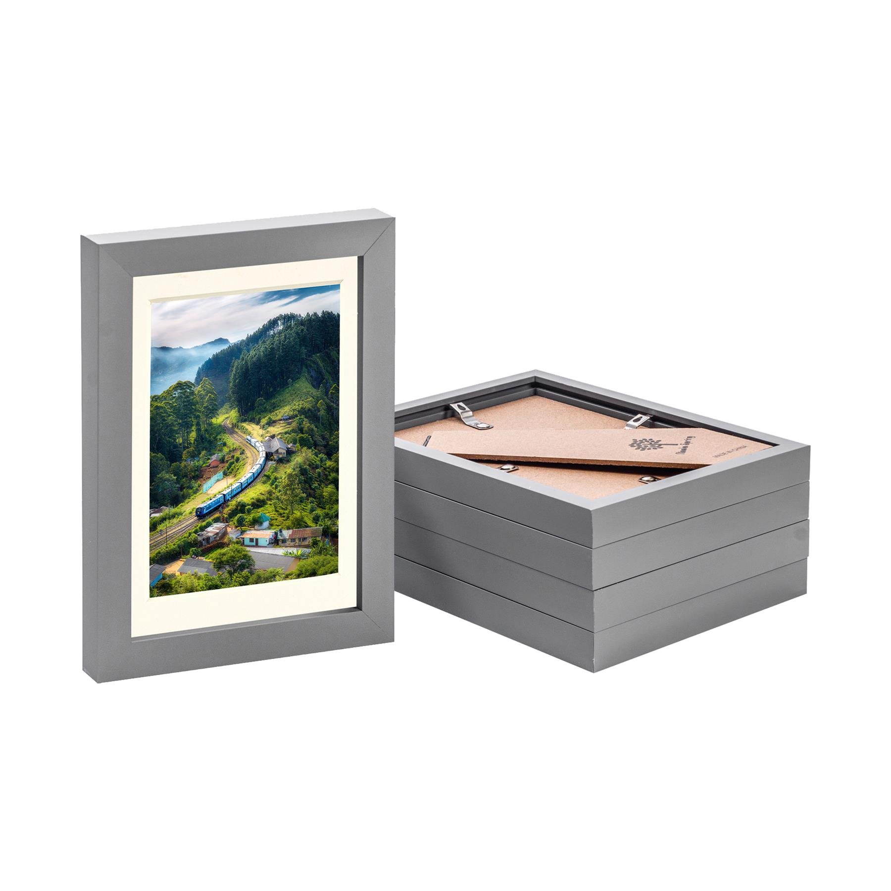 Nicola Spring Photo Frames - 5" x 7" with Mount - Set of 5 - Grey