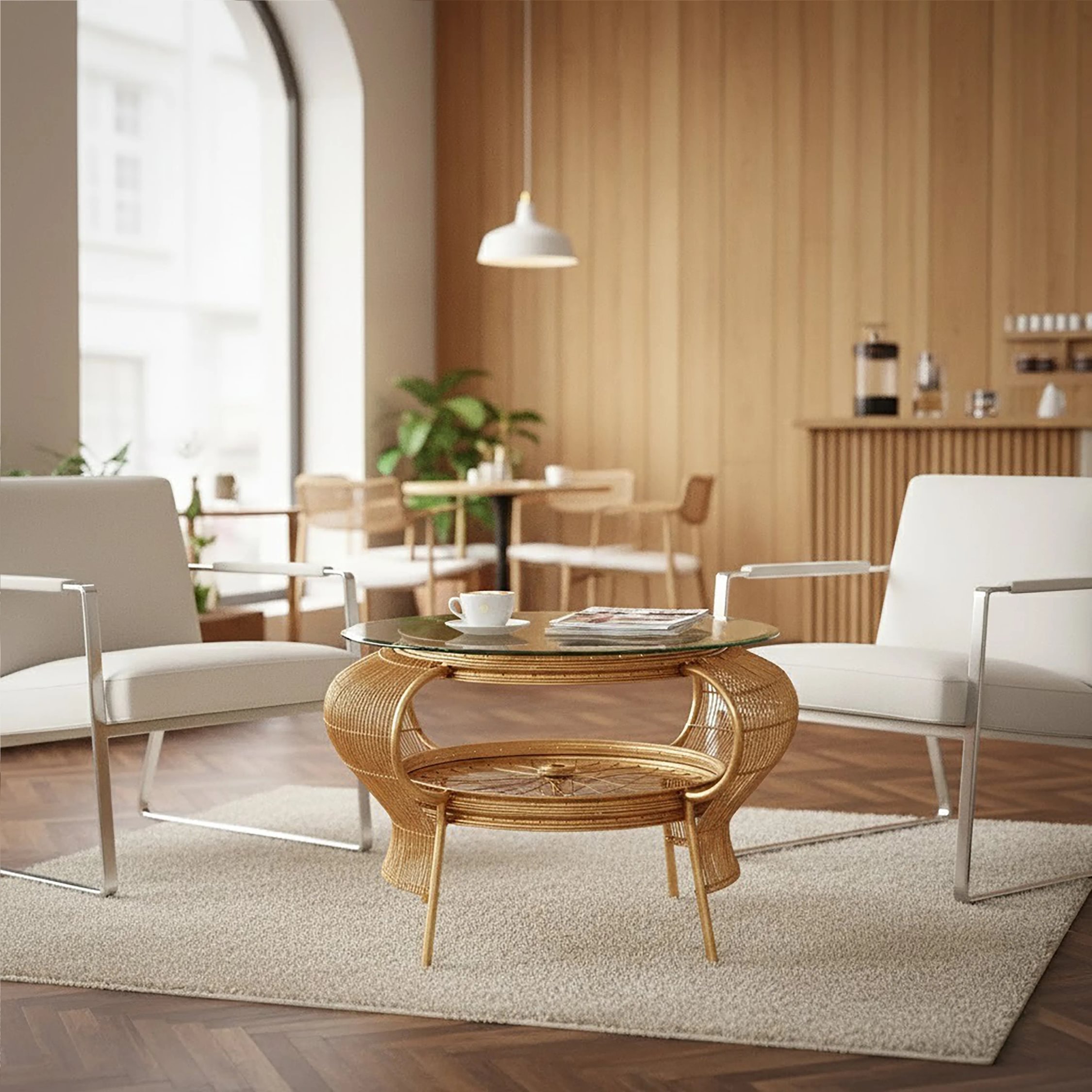 Orsina Round Glass Bicycle Frame Coffee Table - Gold