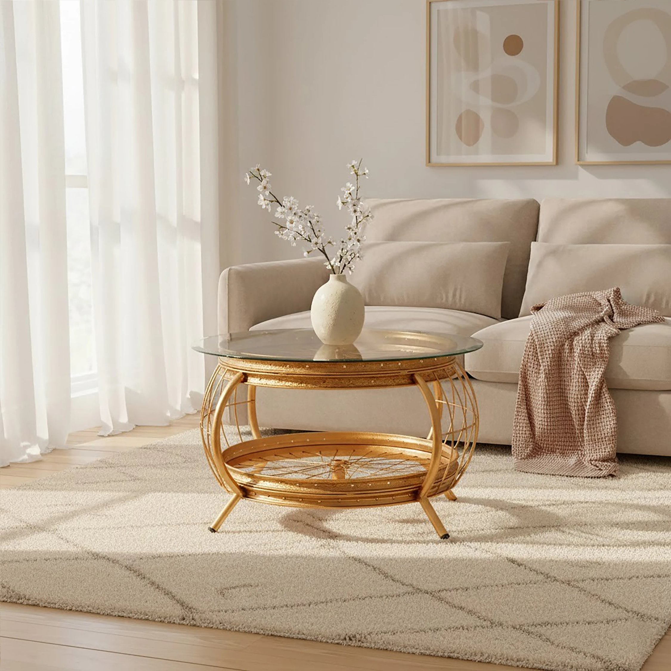 Orsina Mantis Bicycle-Spoke Round Coffee Table - Gold