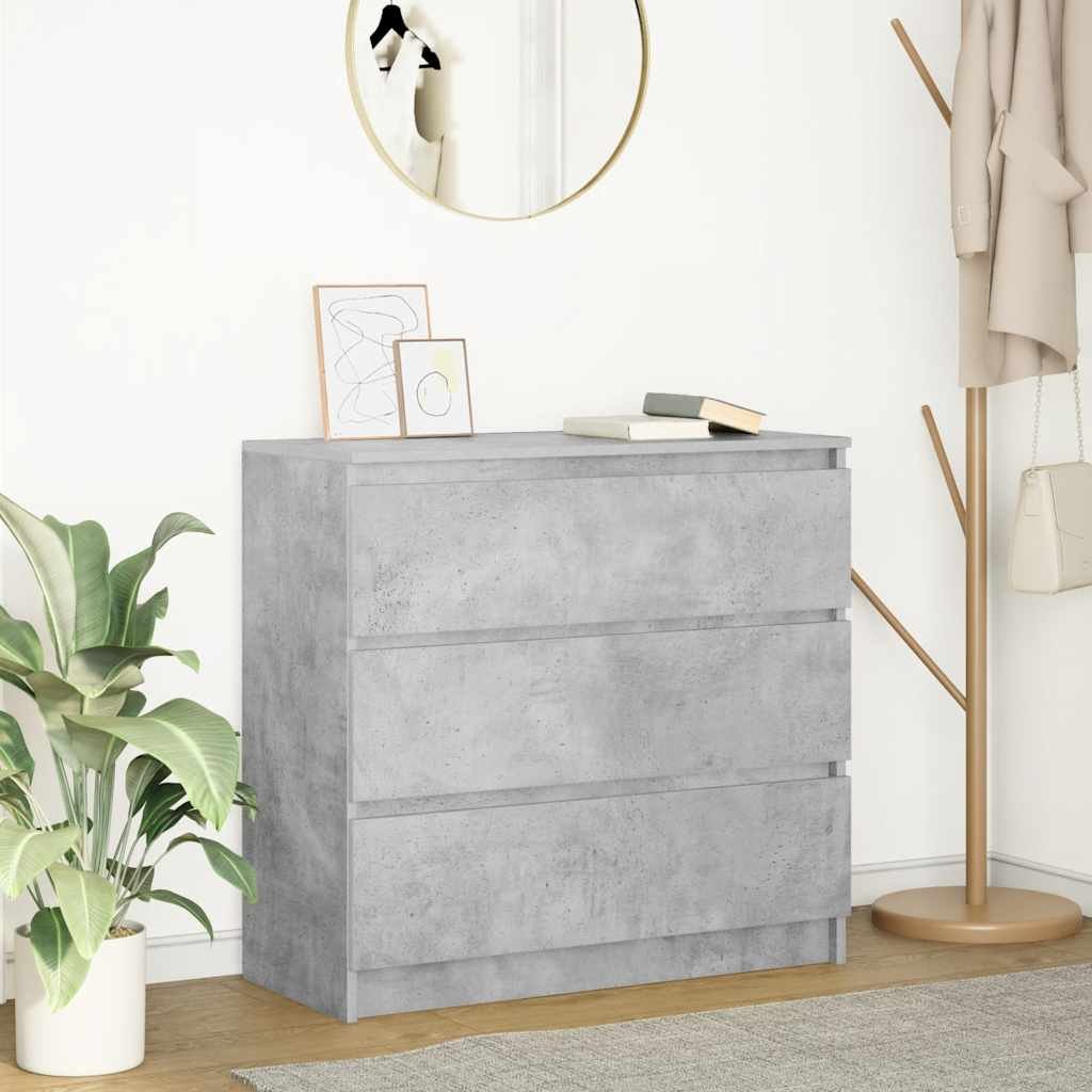 Walplus 3 Drawer Engineered Wood Sideboard - Concrete Grey - 80 x 35 x 76 cm