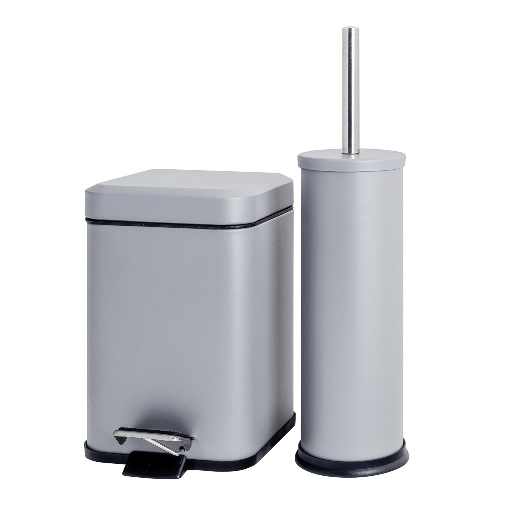 Harbour Housewares Mismatched Toilet Brush & Bin Set - Matt Grey